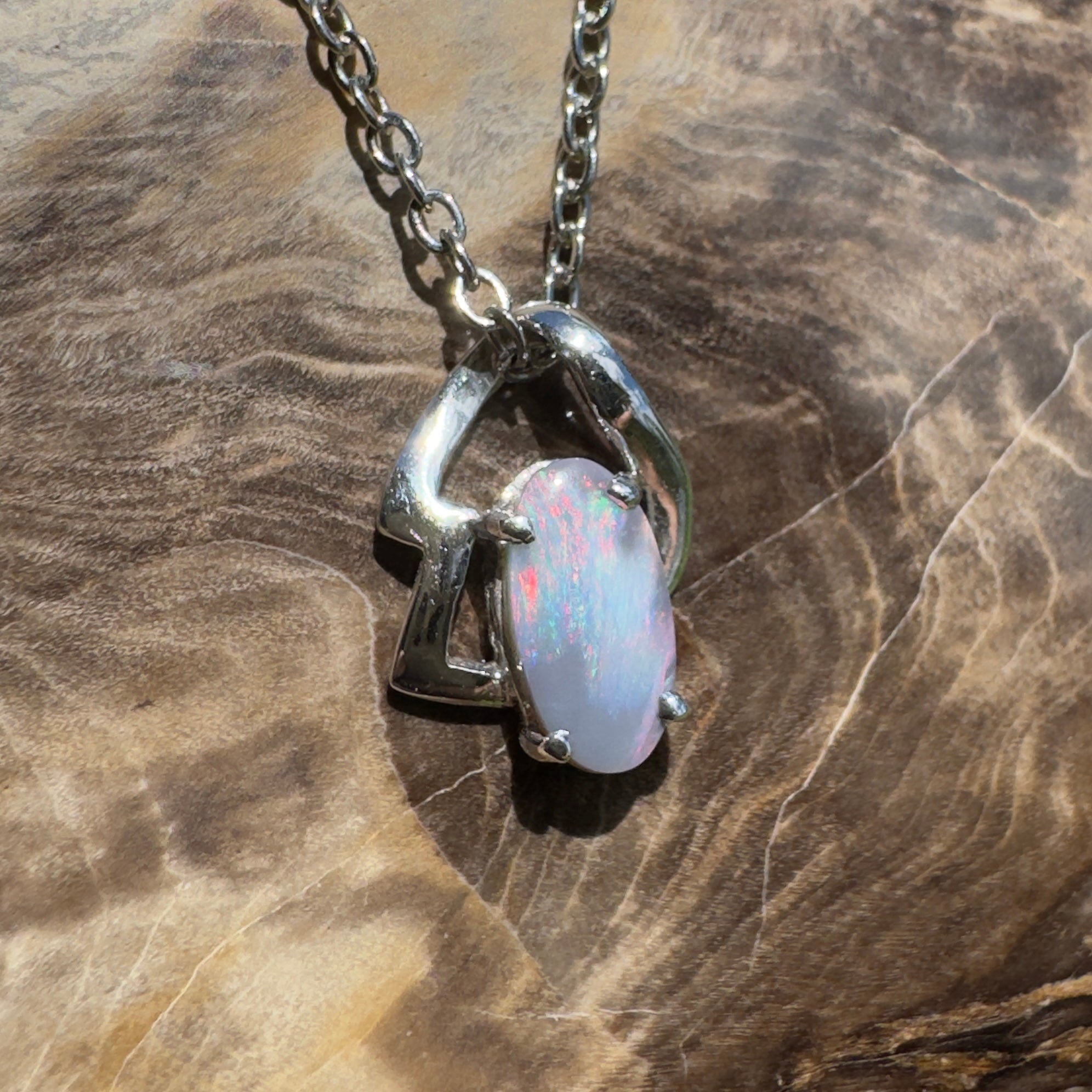 Ember Wing ~ 0.9ct Lightning Ridge Semi Black Opal 925 Silver Pendant