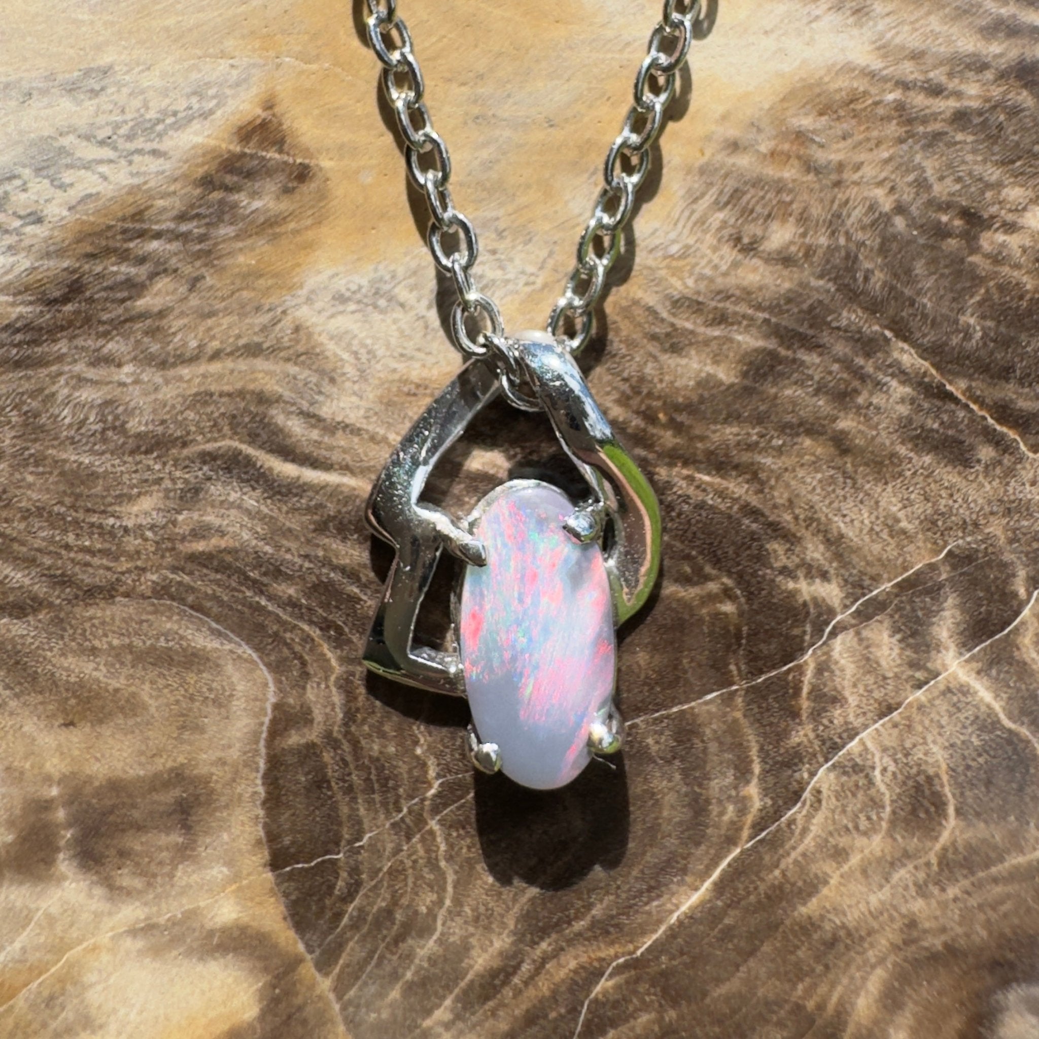 Ember Wing ~ 0.9ct Lightning Ridge Semi Black Opal 925 Silver Pendant