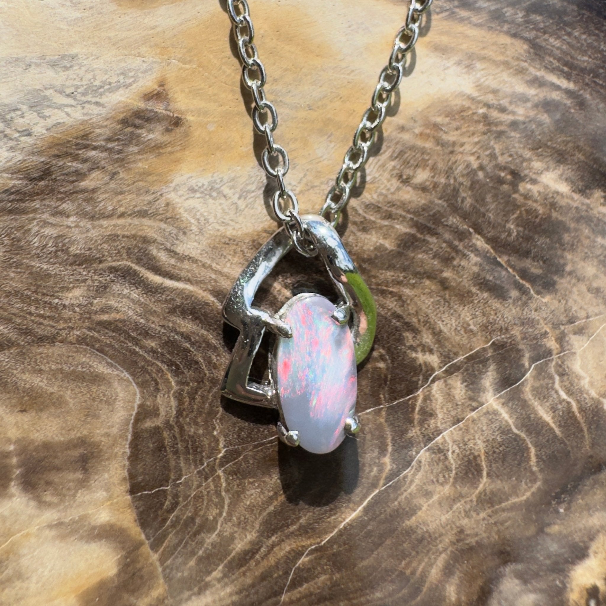 Ember Wing ~ 0.9ct Lightning Ridge Semi Black Opal 925 Silver Pendant