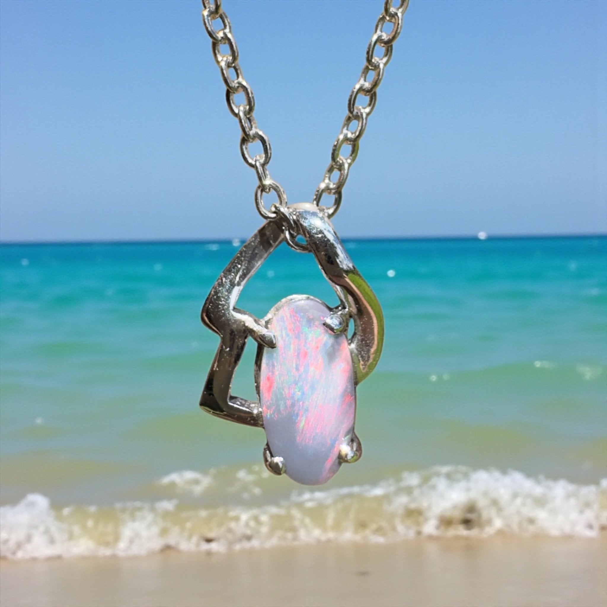 Ember Wing ~ 0.9ct Lightning Ridge Semi Black Opal 925 Silver Pendant