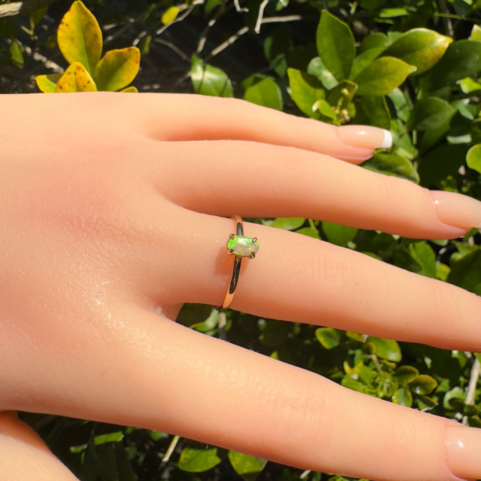 Emerald Billabong ~ 0.8ct Solid Lightning Ridge Crystal Opal 9ct Yellow Gold Ring