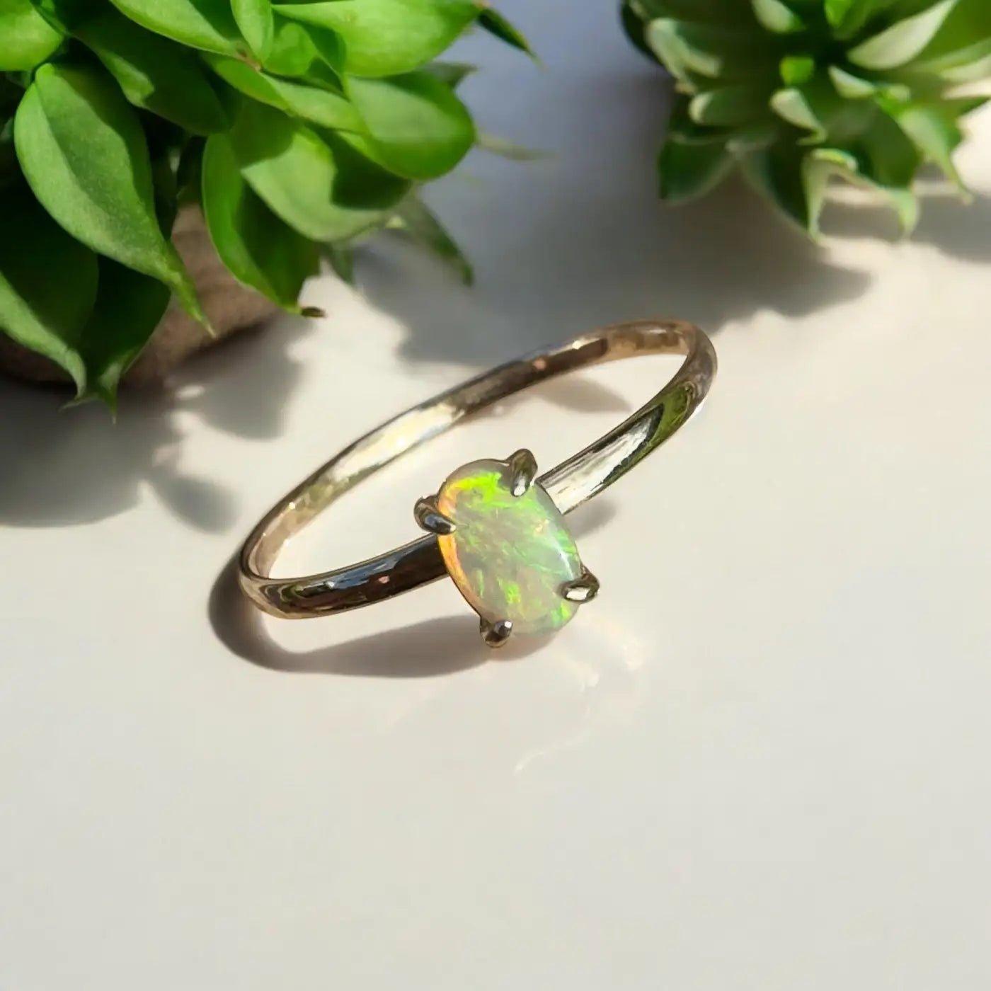 ‘Emerald Billabong' ~ Handcrafted 0.8ct Solid Lightning Ridge Crystal Opal 9ct Yellow Gold Ring