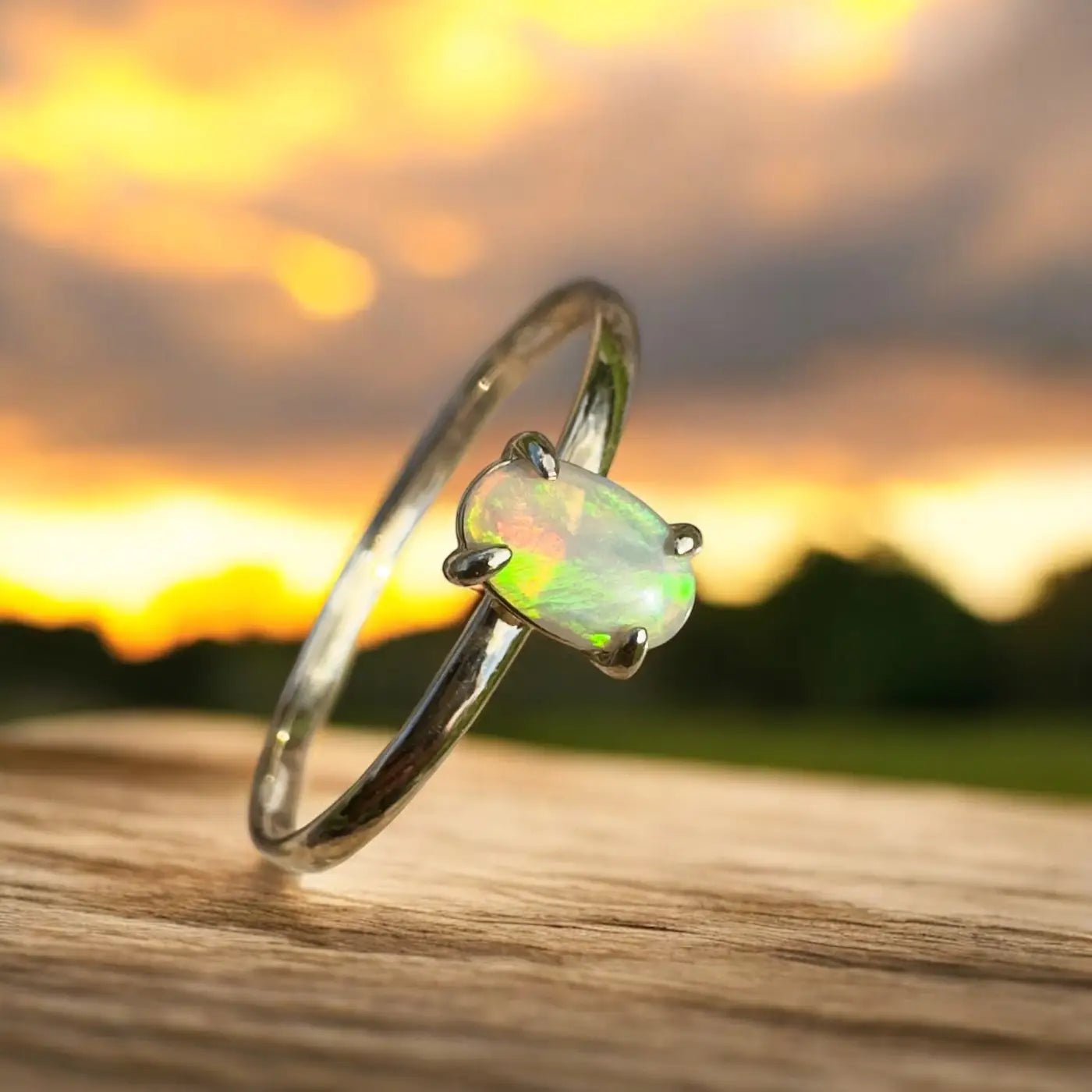 ‘Emerald Billabong' ~ Handcrafted 0.8ct Solid Lightning Ridge Crystal Opal 9ct Yellow Gold Ring