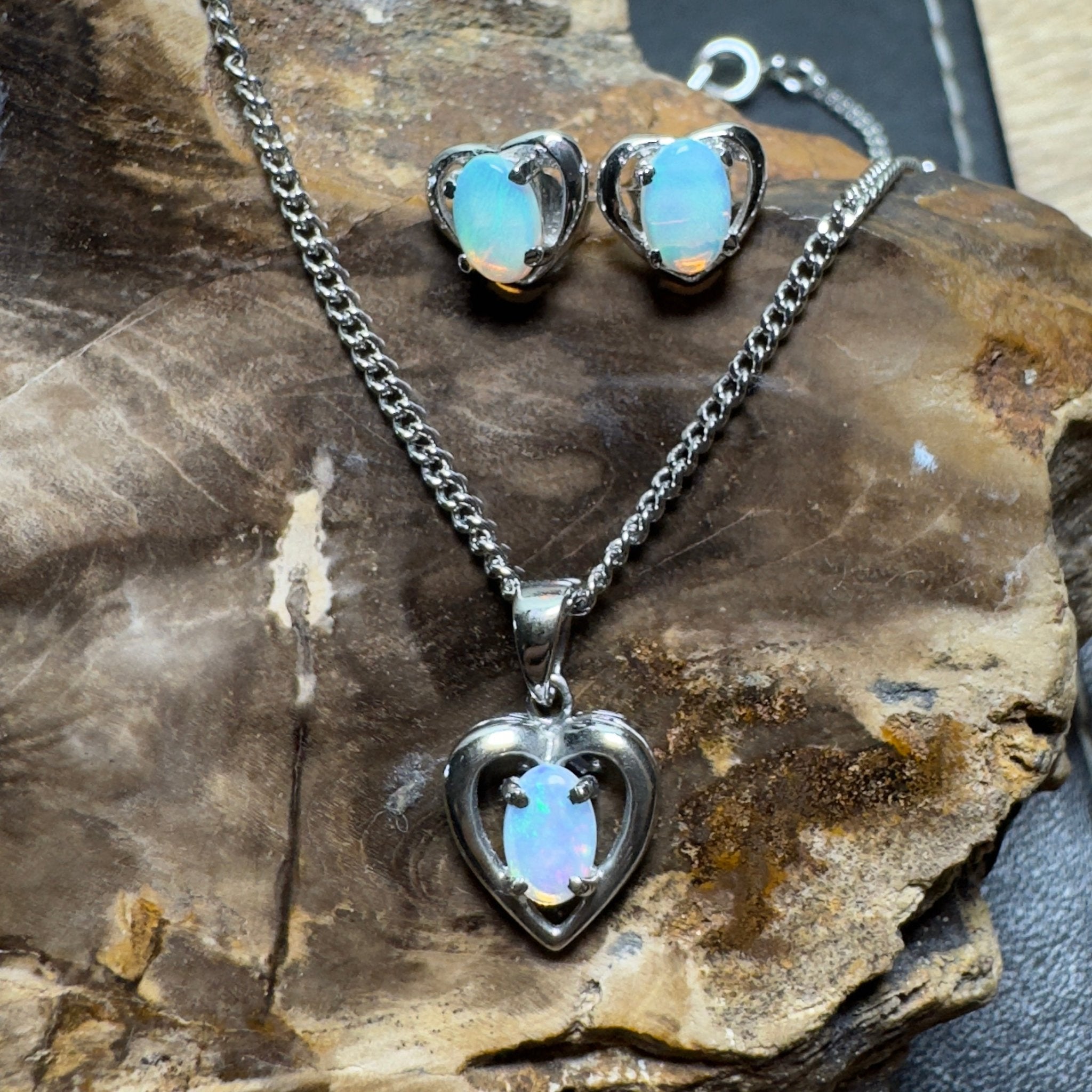 Endless Blue - 1.2ct Lightning Ridge Opal 925 Silver Earrings and Pendant set