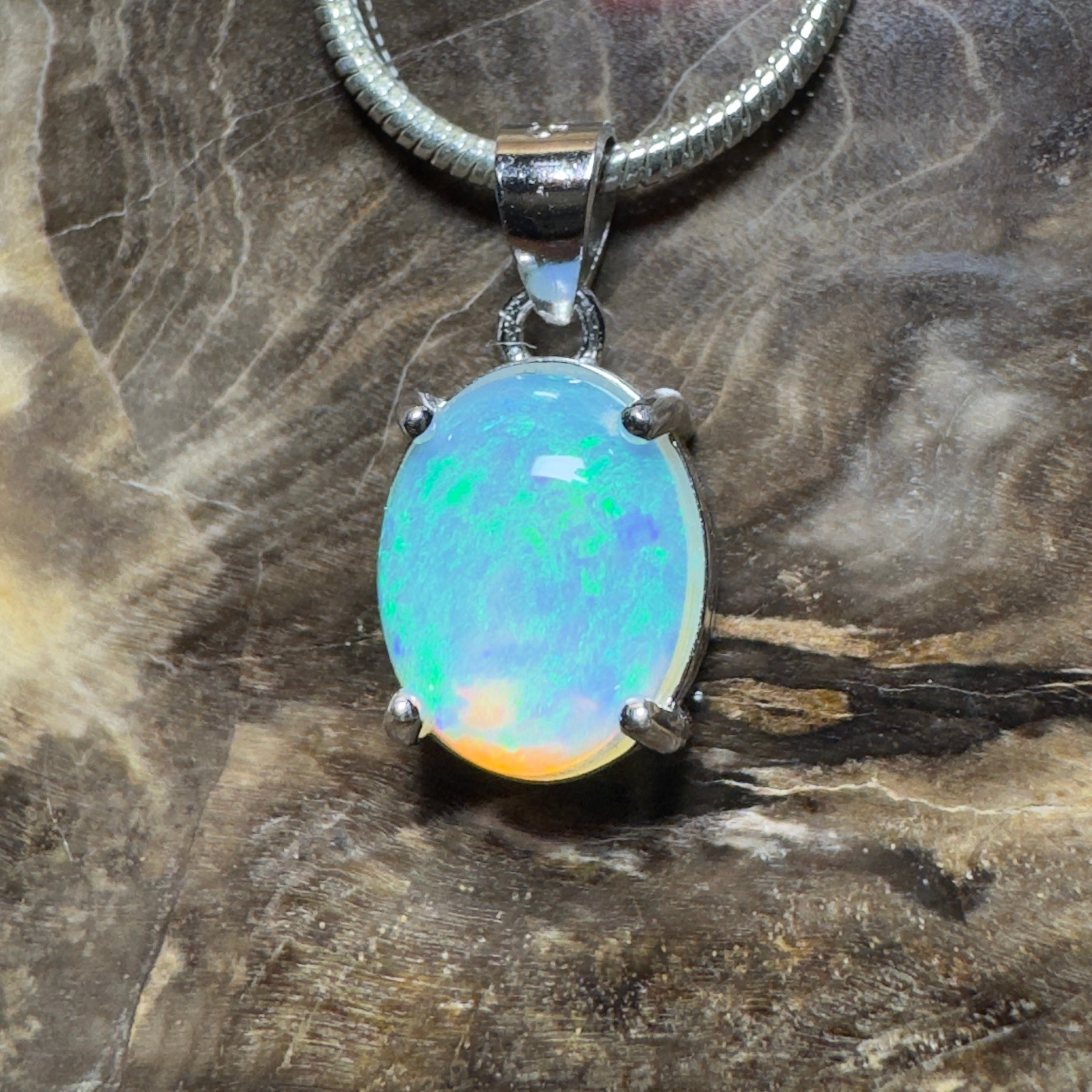 Esperance Azure ~ 1.2ct Lightning Ridge Crystal Opal 925 Silver Pendant