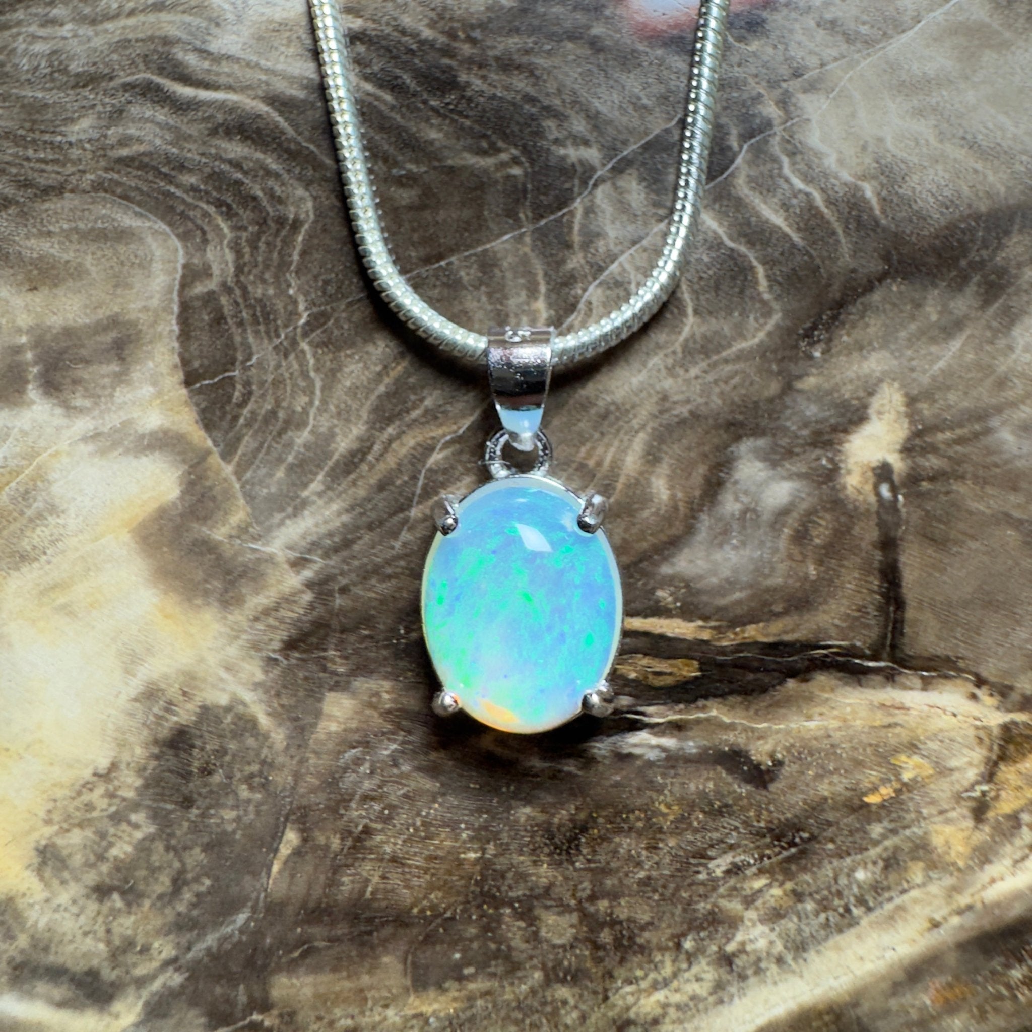 Esperance Azure ~ 1.2ct Lightning Ridge Crystal Opal 925 Silver Pendant