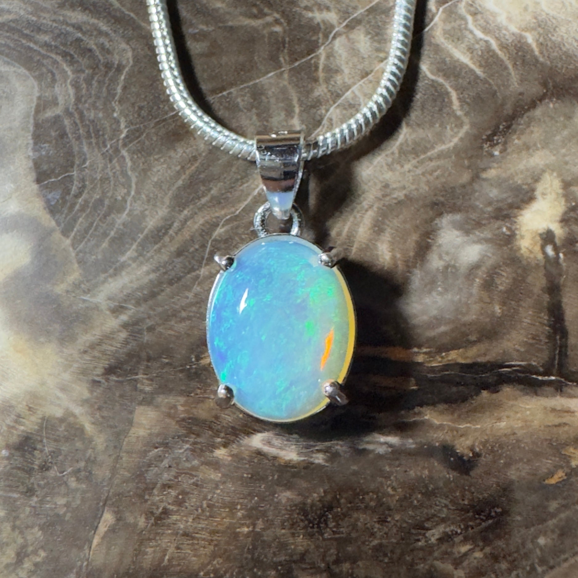 Esperance Azure ~ 1.2ct Lightning Ridge Crystal Opal 925 Silver Pendant