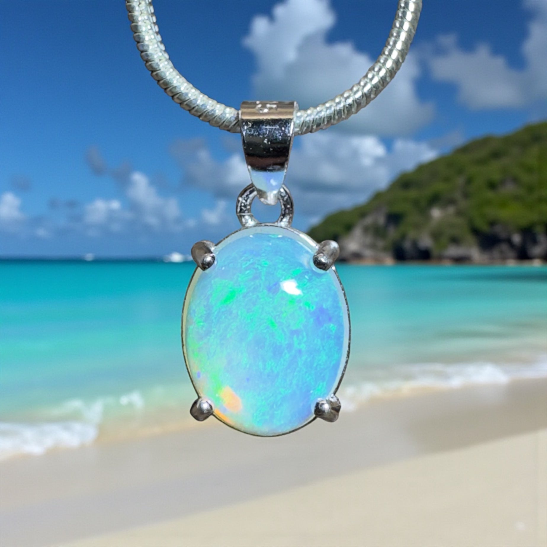 Esperance Azure ~ 1.2ct Lightning Ridge Crystal Opal 925 Silver Pendant