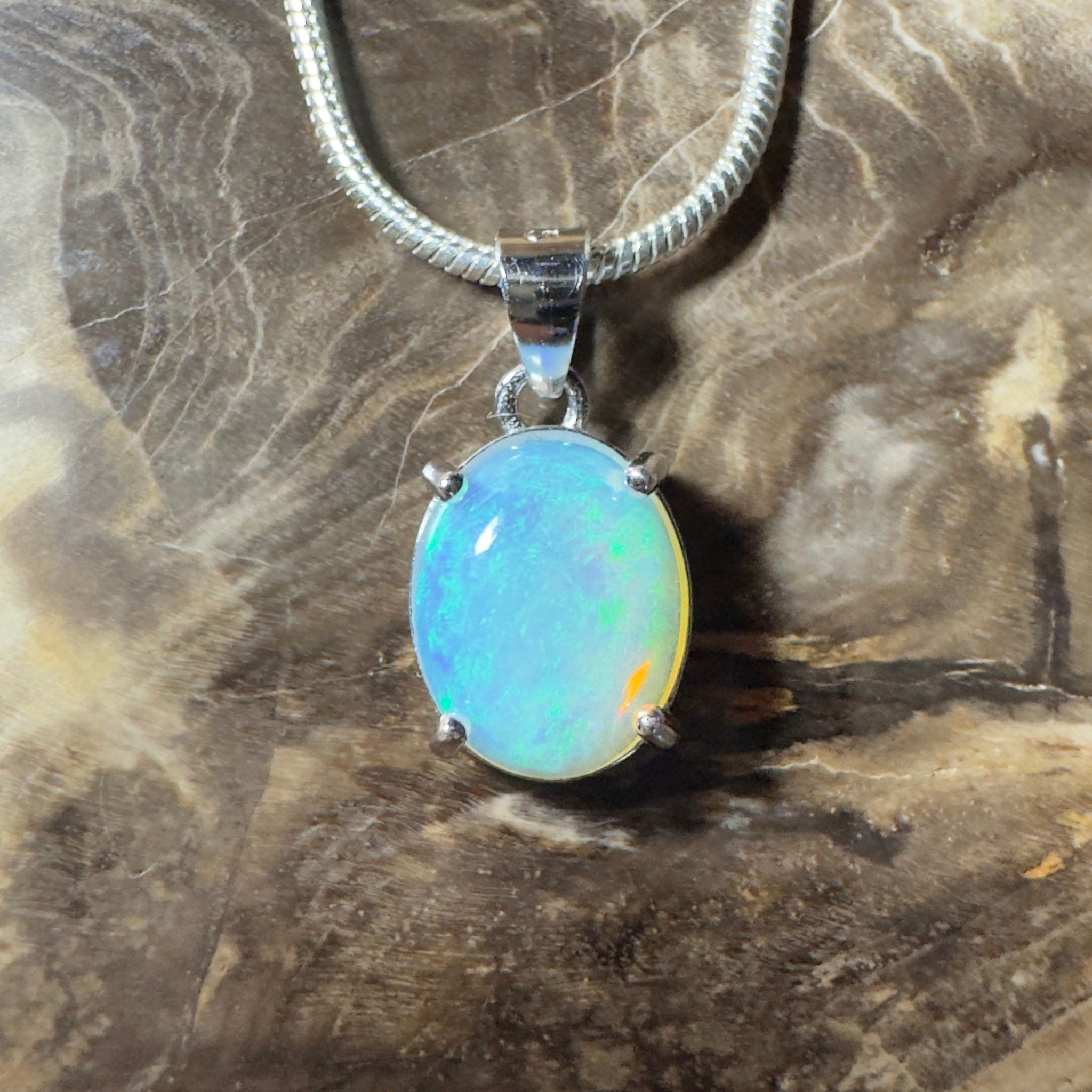 Esperance Azure ~ 1.2ct Lightning Ridge Crystal Opal 925 Silver Pendant