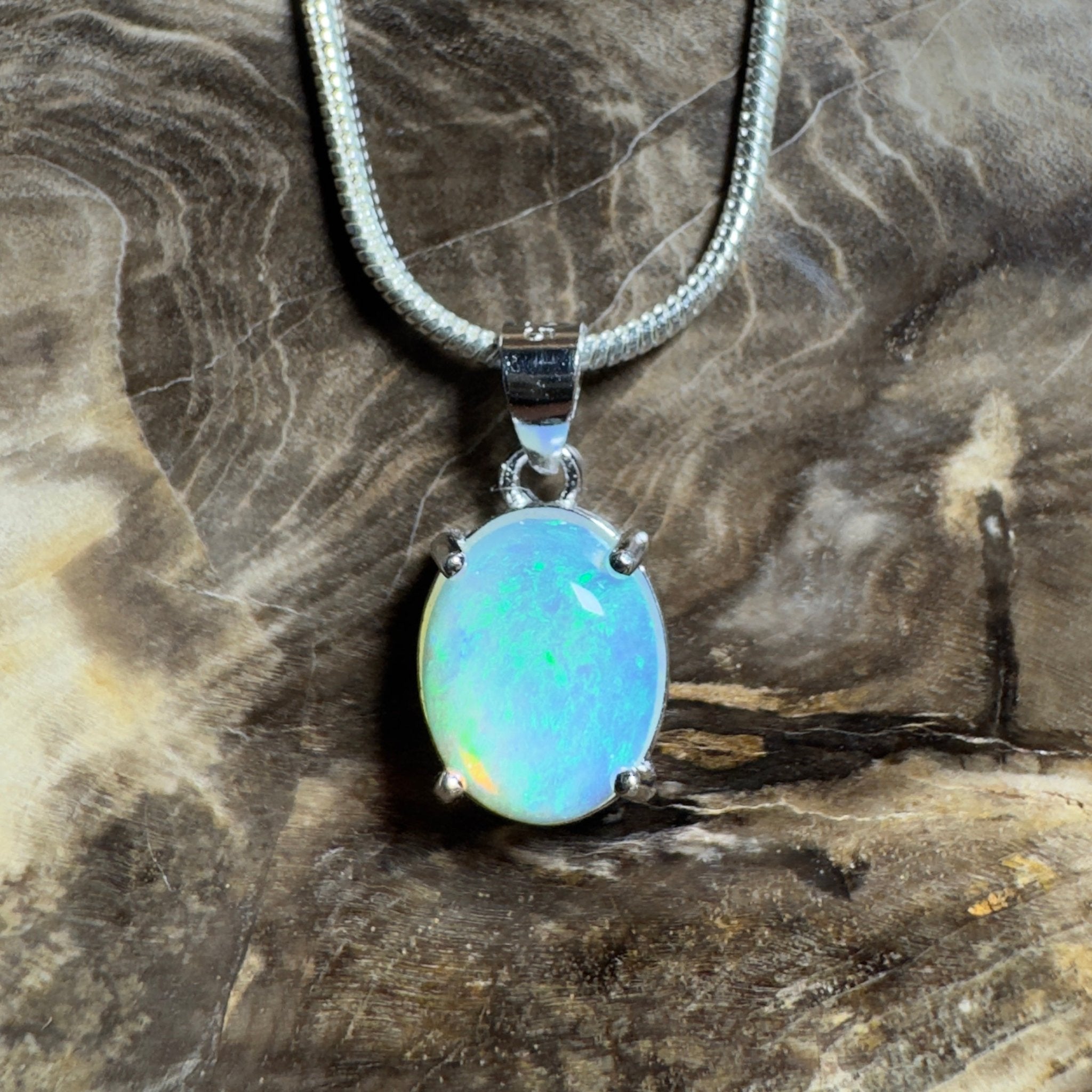 Esperance Azure ~ 1.2ct Lightning Ridge Crystal Opal 925 Silver Pendant