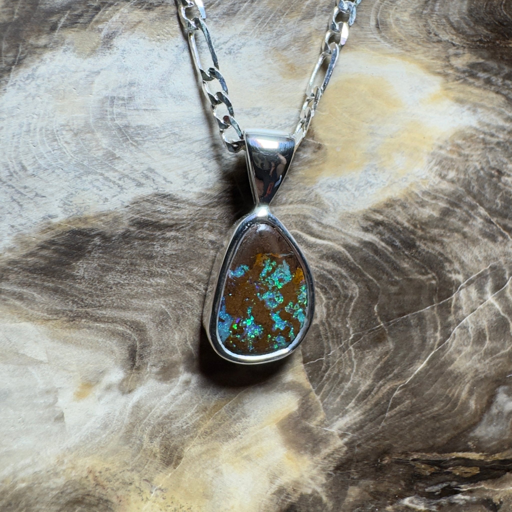 Esperance Elation ~ Queensland Boulder Opal 925 Sterling Silver Pendant Necklace