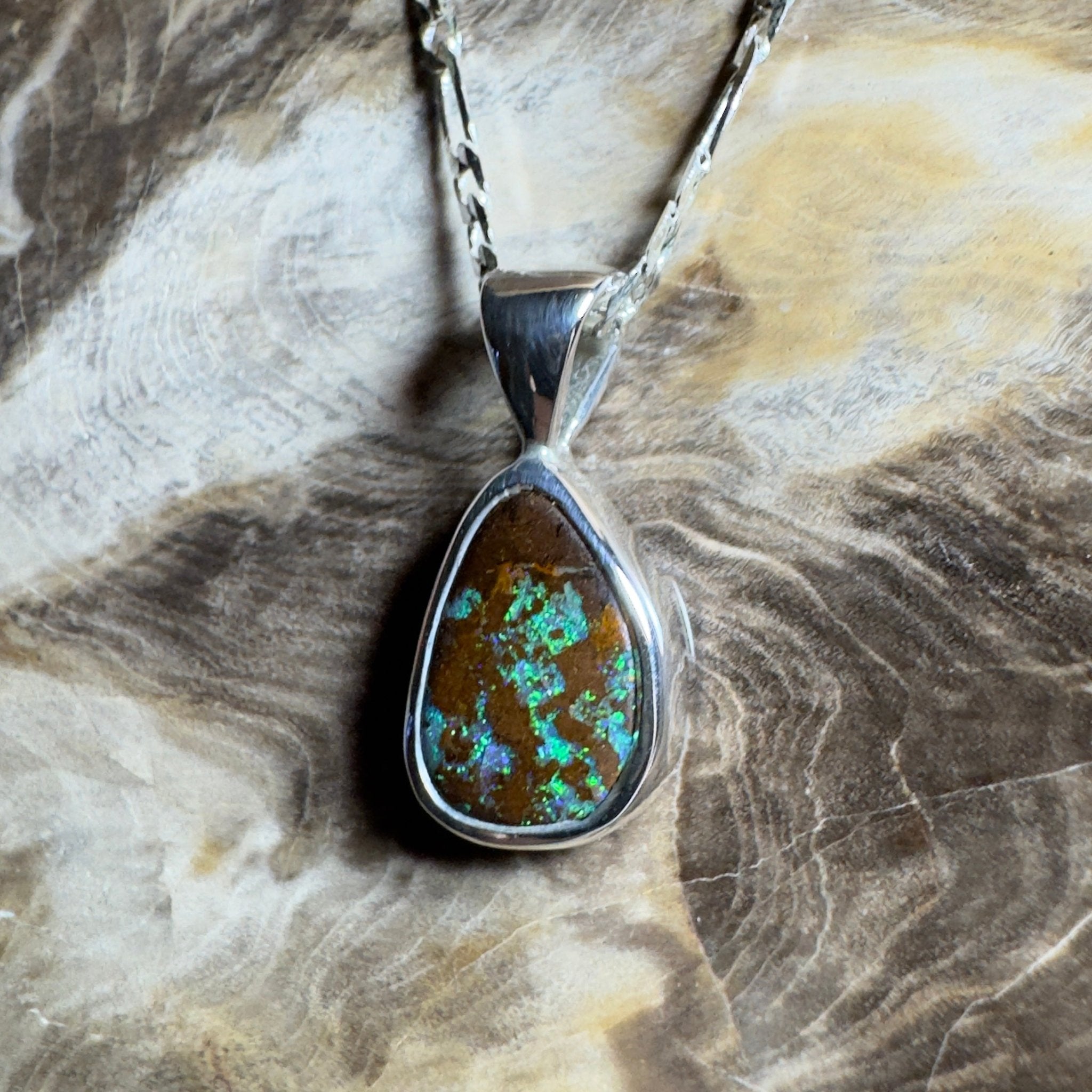 Esperance Elation ~ Queensland Boulder Opal 925 Sterling Silver Pendant Necklace