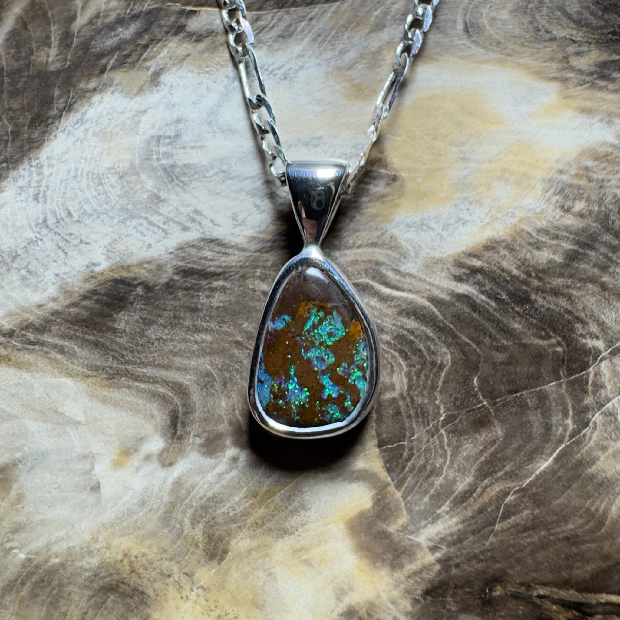 Esperance Elation ~ Queensland Boulder Opal 925 Sterling Silver Pendant Necklace