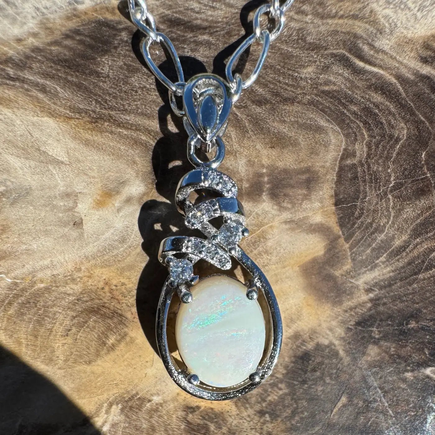 ‘Esperance Tide' ~ Handcrafted 1.6ct Solid Coober Pedy Opal and Cubic Zirconia 925 Sterling Silver Pendant Necklace