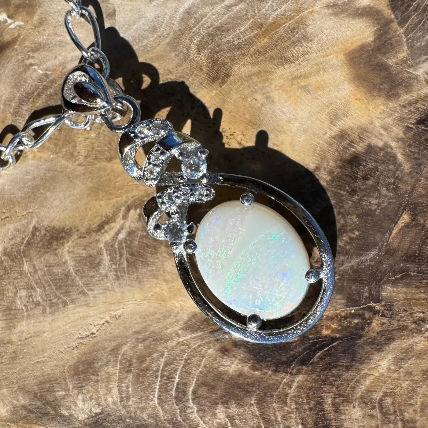 ‘Esperance Tide' ~ Handcrafted 1.6ct Solid Coober Pedy Opal and Cubic Zirconia 925 Sterling Silver Pendant Necklace