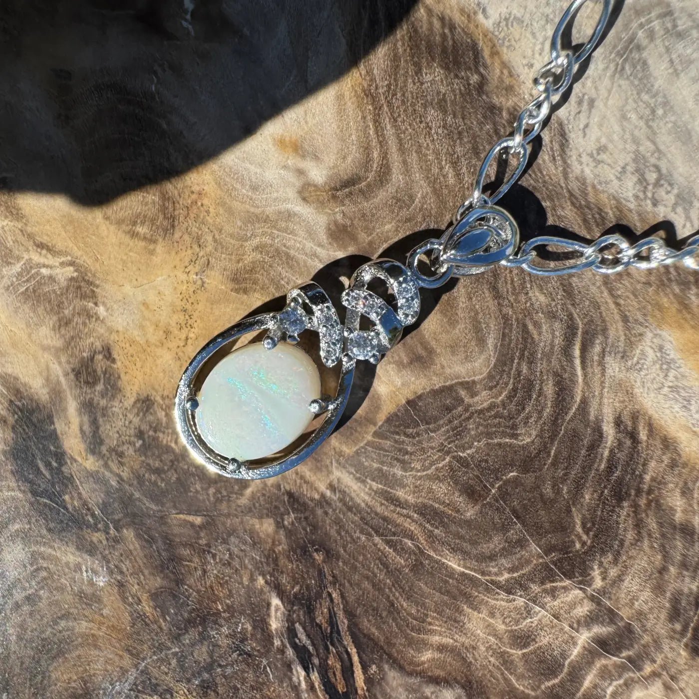 ‘Esperance Tide' ~ Handcrafted 1.6ct Solid Coober Pedy Opal and Cubic Zirconia 925 Sterling Silver Pendant Necklace