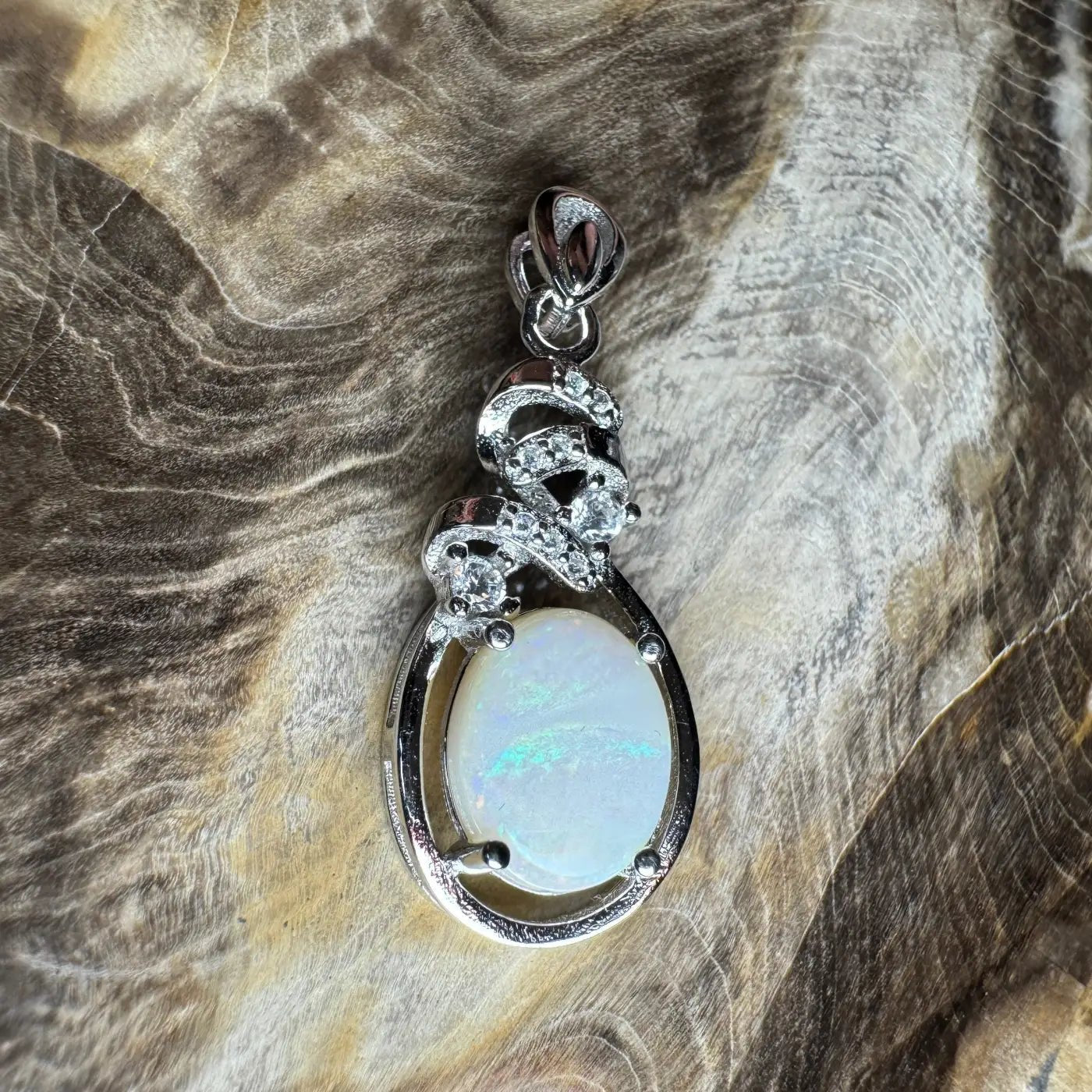‘Esperance Tide' ~ Handcrafted 1.6ct Solid Coober Pedy Opal and Cubic Zirconia 925 Sterling Silver Pendant Necklace