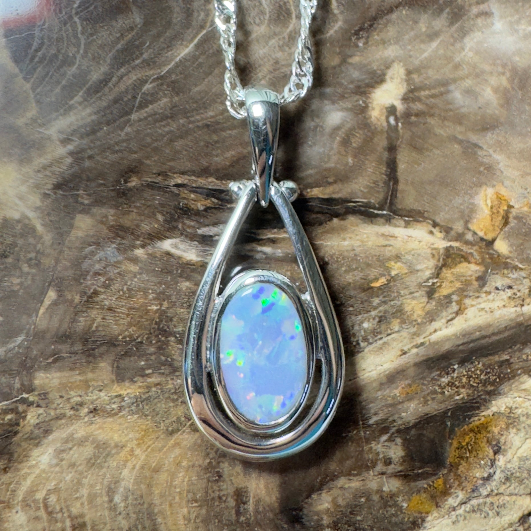 Esperance Twilight Line ~ 1.6ct Lightning Ridge Semi Black Opal 925 Silver Pendant