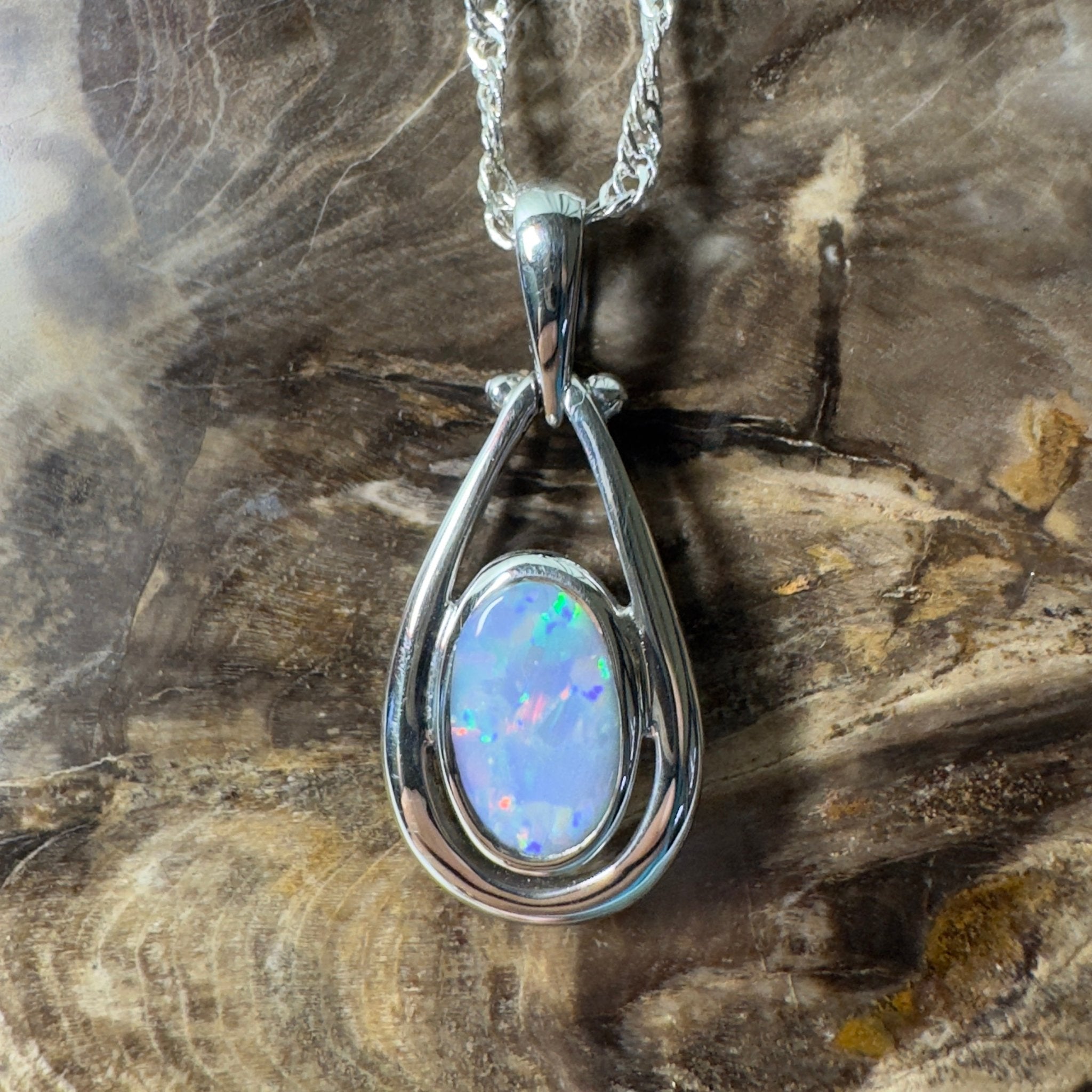 Esperance Twilight Line ~ 1.6ct Lightning Ridge Semi Black Opal 925 Silver Pendant