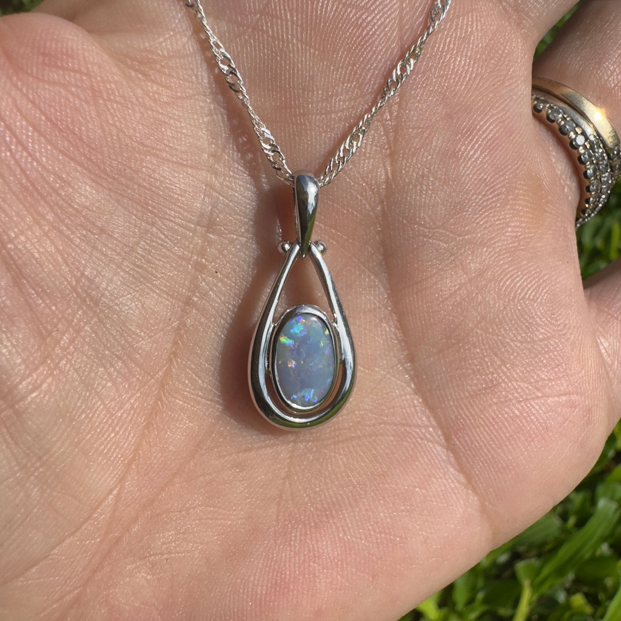 Esperance Twilight Line ~ 1.6ct Lightning Ridge Semi Black Opal 925 Silver Pendant