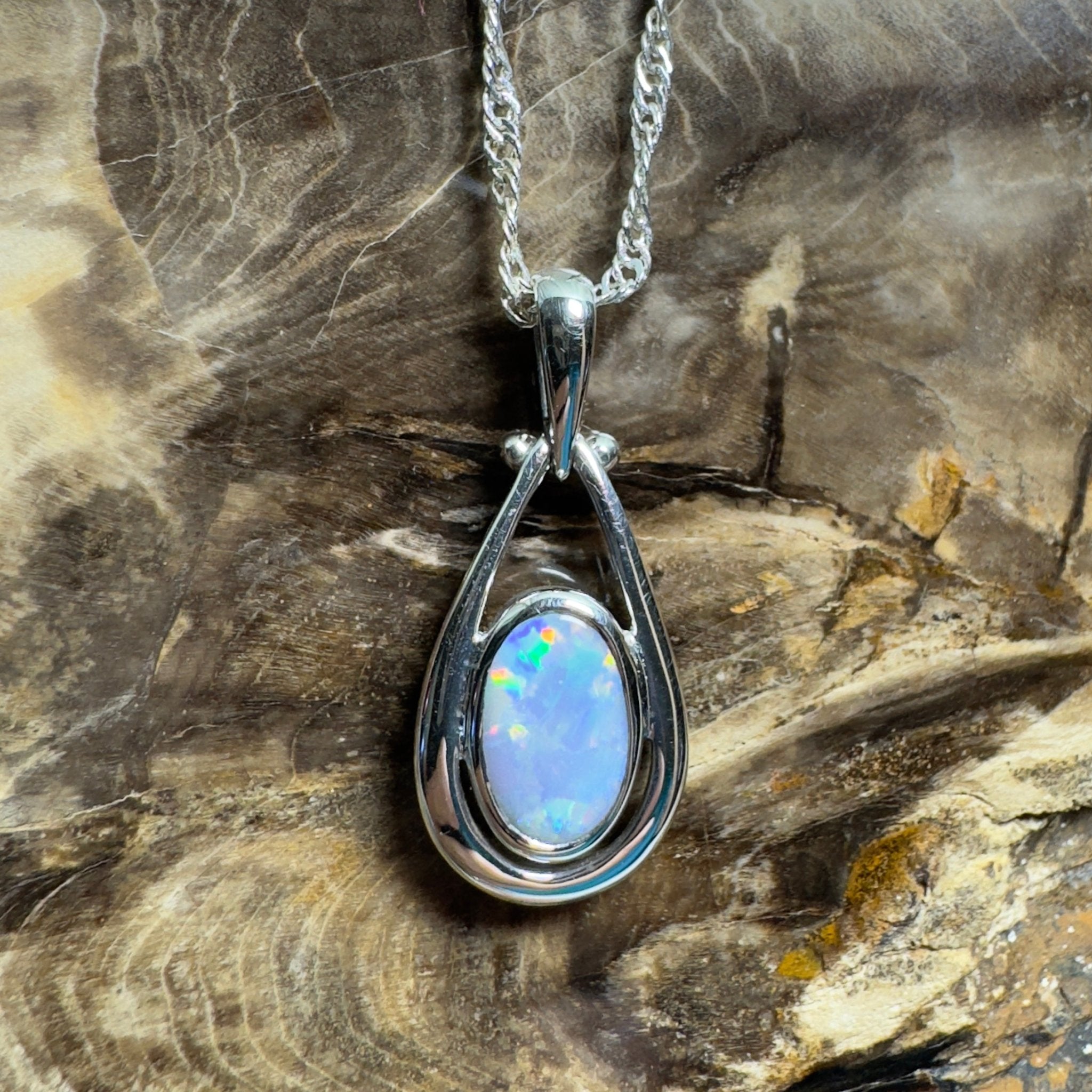 Esperance Twilight Line ~ 1.6ct Lightning Ridge Semi Black Opal 925 Silver Pendant