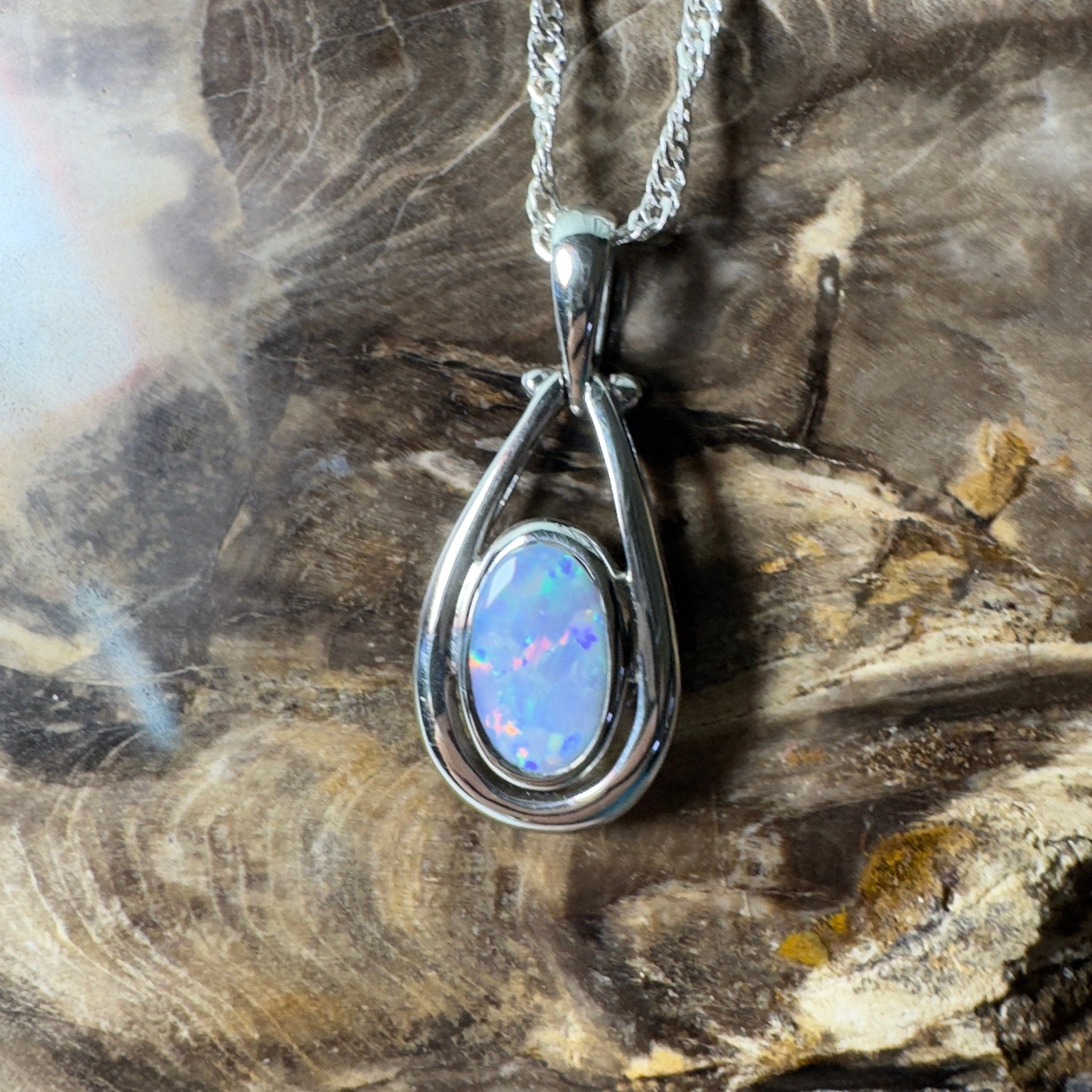 Esperance Twilight Line ~ 1.6ct Lightning Ridge Semi Black Opal 925 Silver Pendant