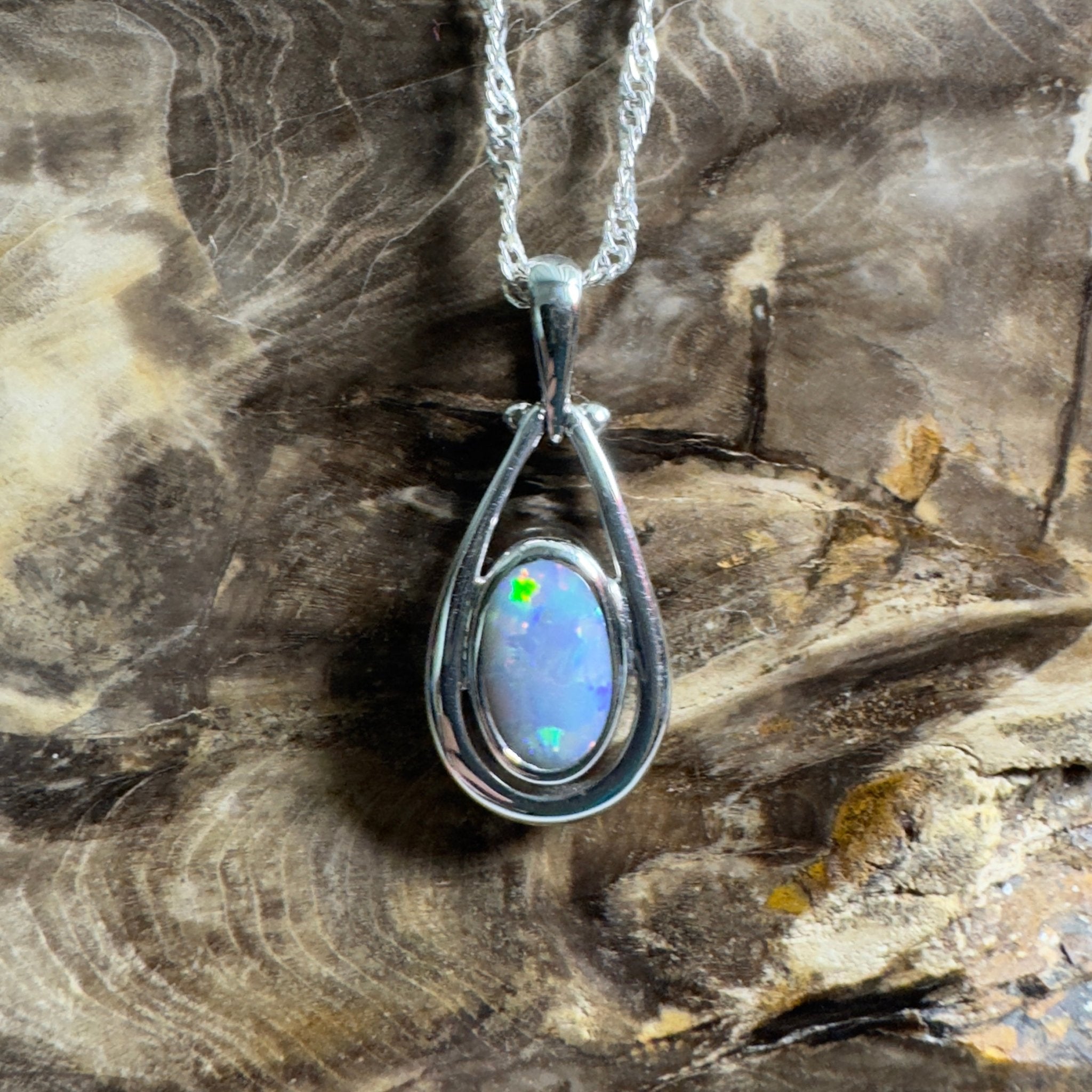 Esperance Twilight Line ~ 1.6ct Lightning Ridge Semi Black Opal 925 Silver Pendant