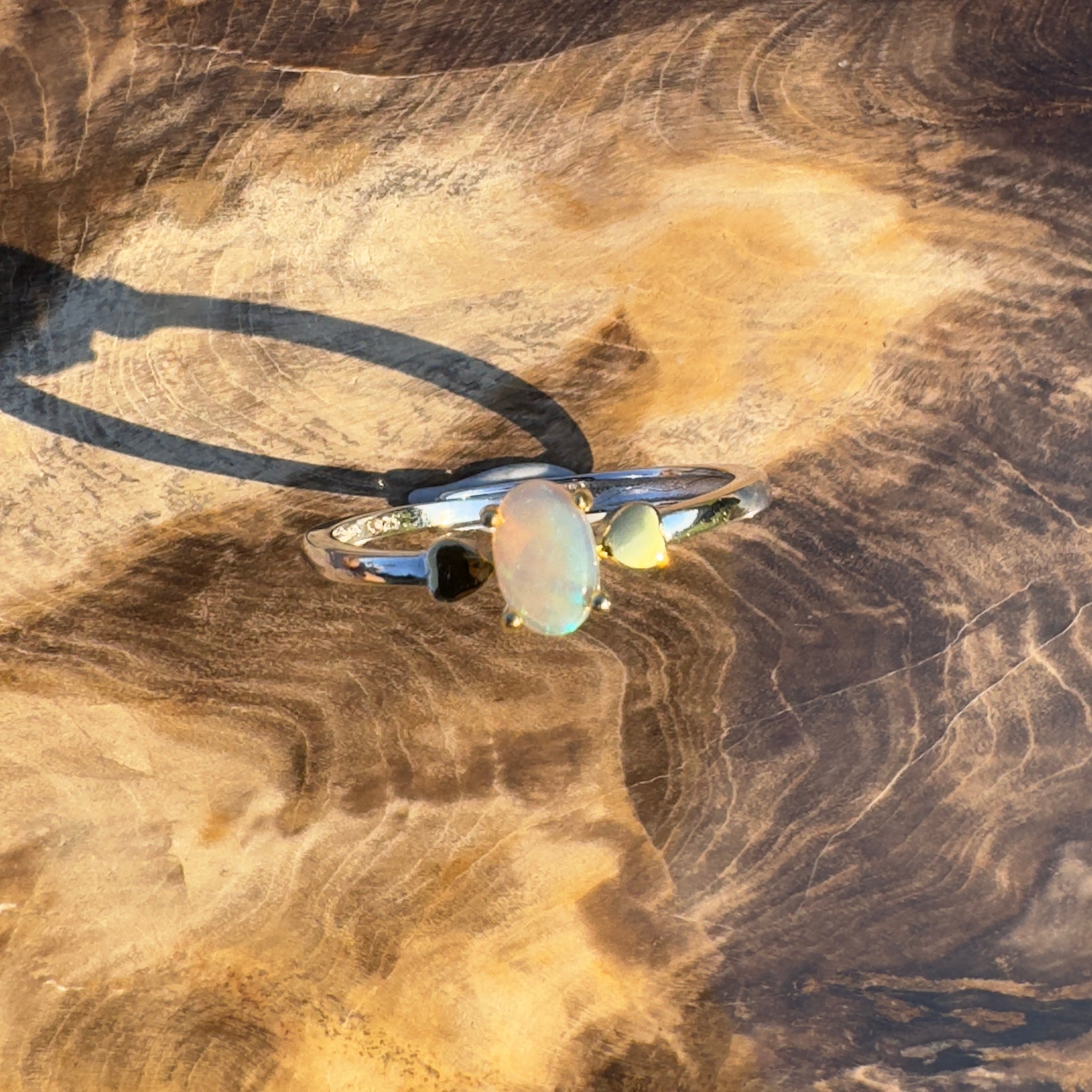 Eucalyptus Glow ~ Handcrafted 0.6ct Coober Pedy Opal Ring