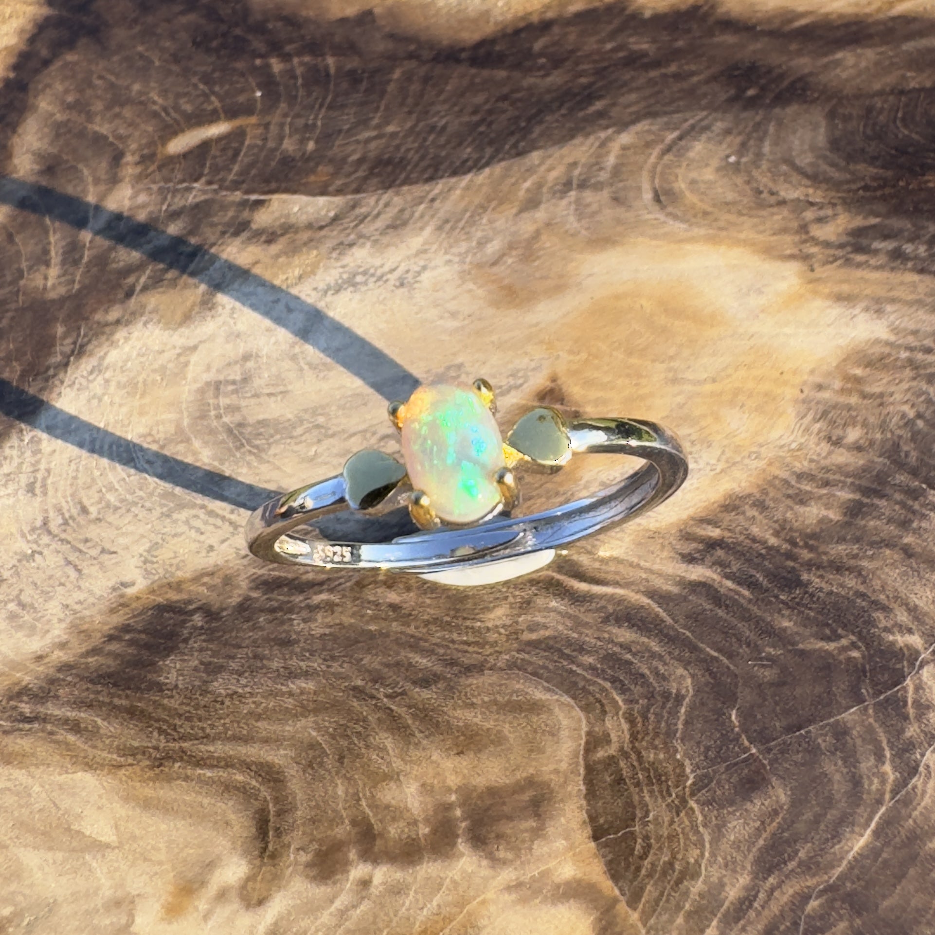 Eucalyptus Glow ~ Handcrafted 0.6ct Coober Pedy Opal Ring