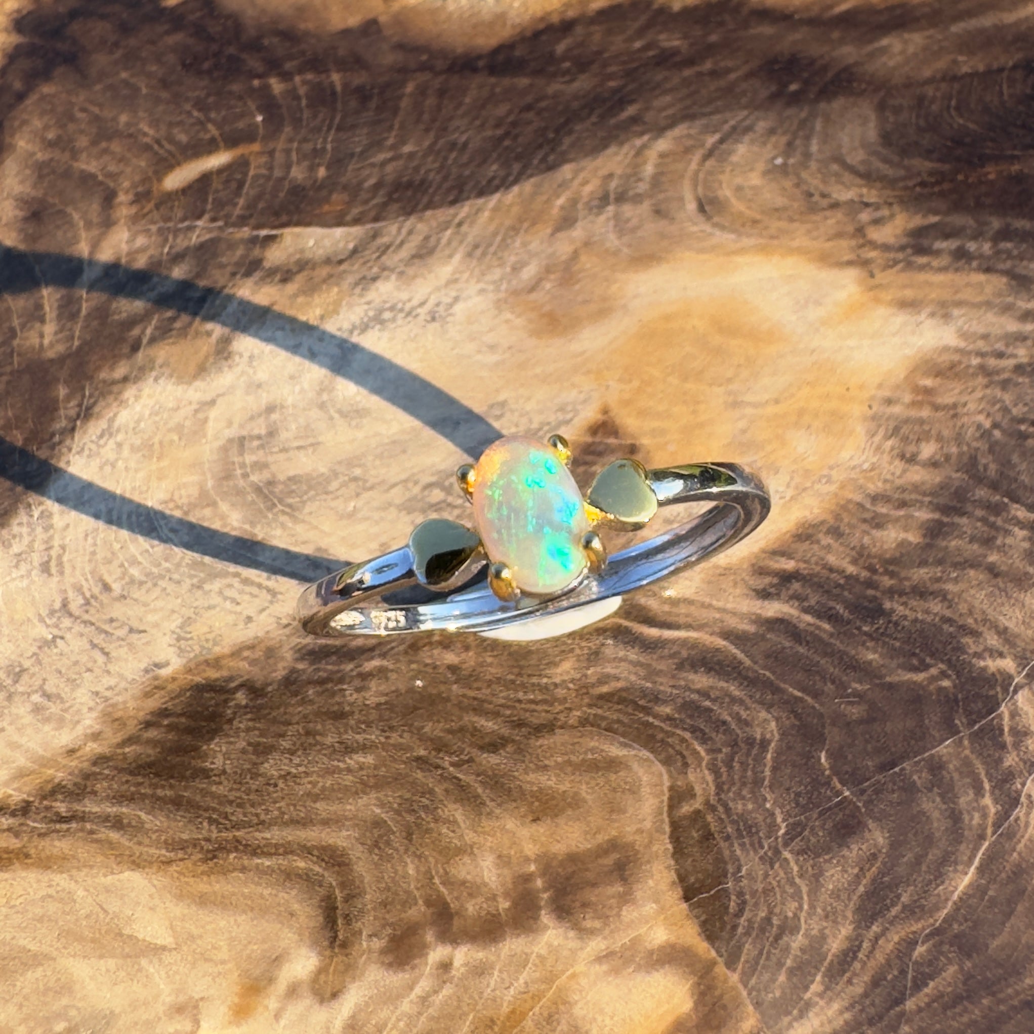 Eucalyptus Glow ~ Handcrafted 0.6ct Coober Pedy Opal Ring