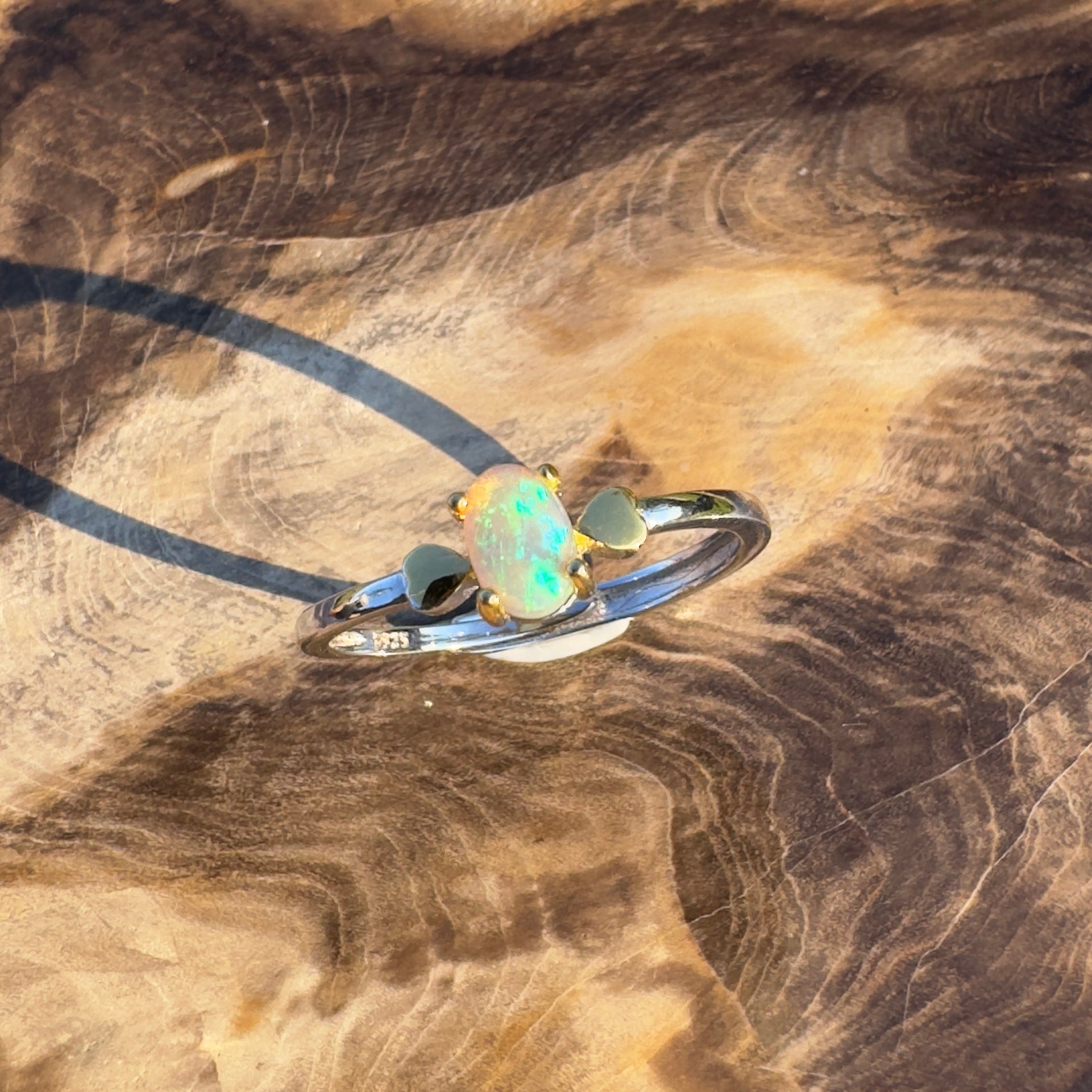 Eucalyptus Glow ~ Handcrafted 0.6ct Coober Pedy Opal Ring