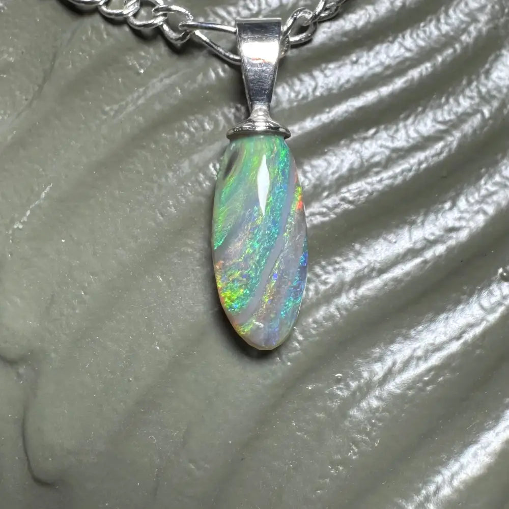 Eucalyptus Whisper handcrafted 2.1ct Lightning Ridge Opal pendant with sterling silver chain