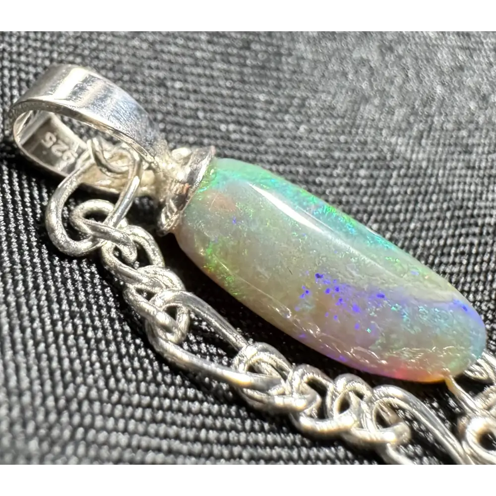 Eucalyptus Whisper handcrafted 2.1ct Lightning Ridge Opal pendant with silver chain