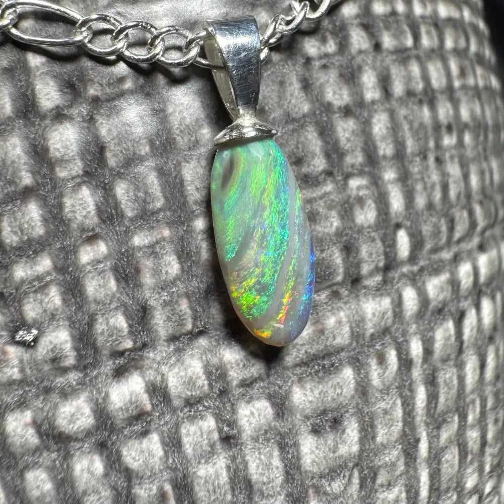 Opal pendant with silver chain from Eucalyptus Whisper handcrafted jewelry collection