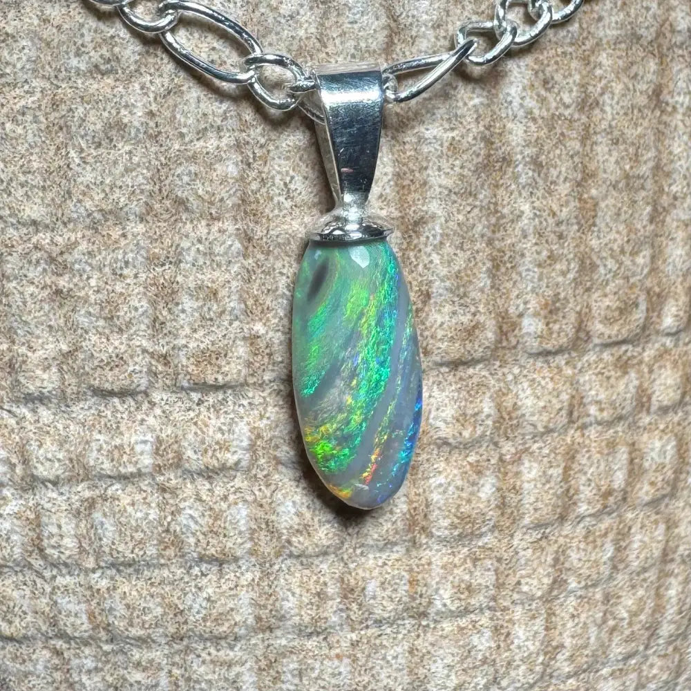 Eucalyptus Whisper handcrafted 2.1ct Lightning Ridge opal pendant with silver chain