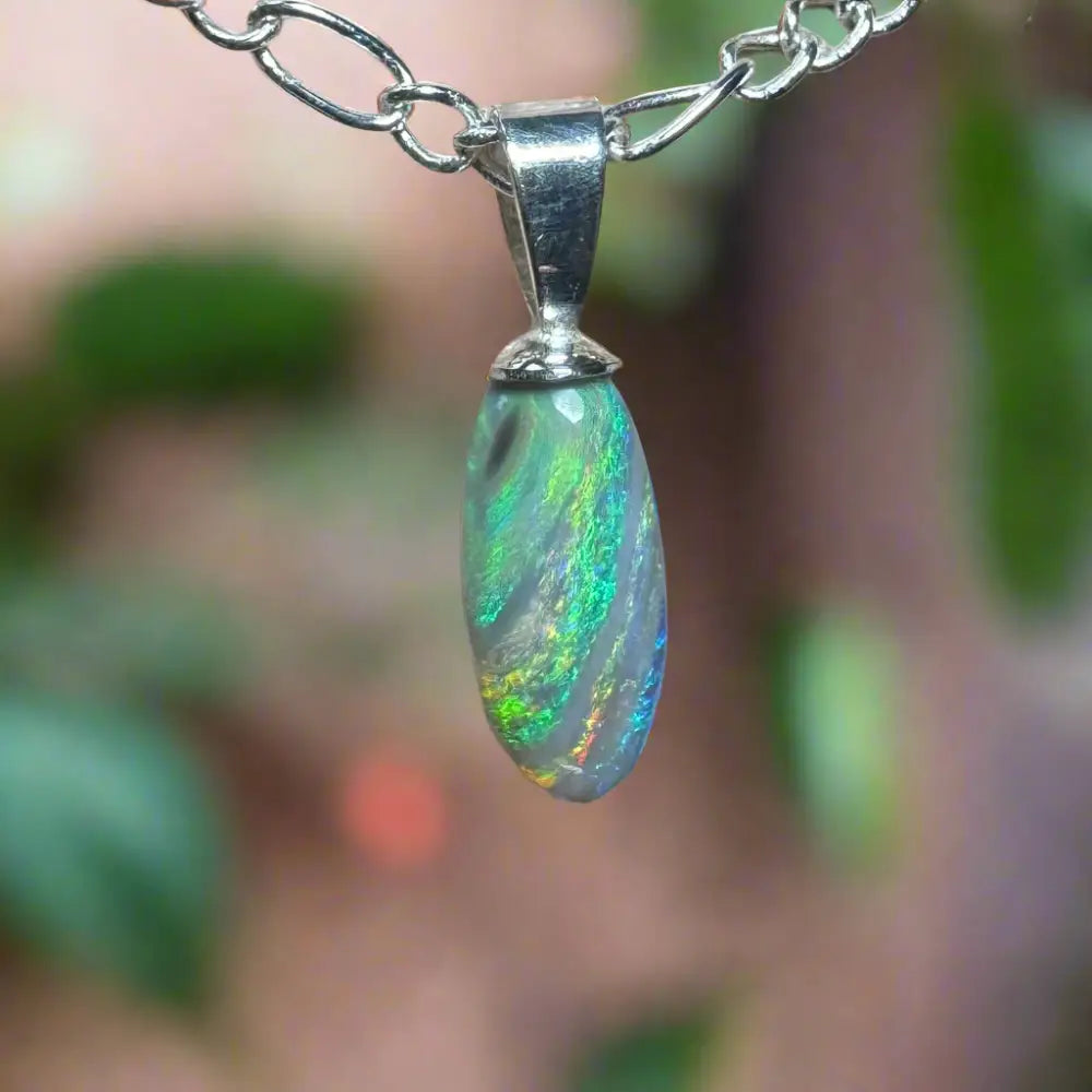 Silver chain with handcrafted Lightning Ridge Opal pendant in sterling silver