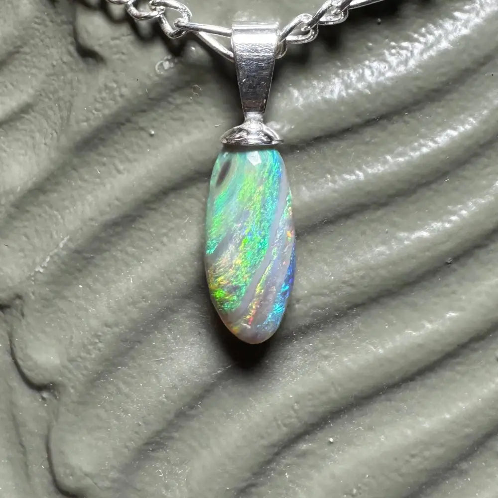 Eucalyptus Whisper handcrafted sterling silver pendant with 2.1ct Lightning Ridge Opal