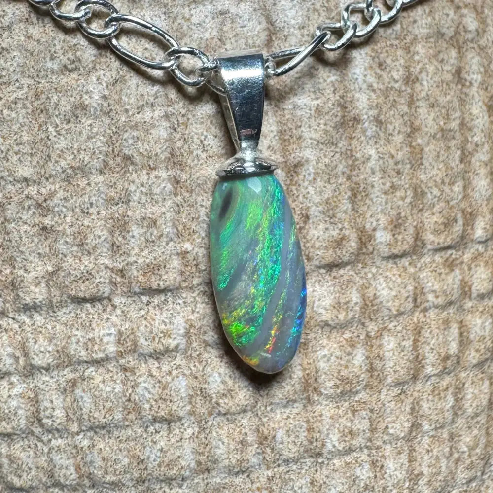 Opal pendant with silver chain from Eucalyptus Whisper handcrafted jewelry collection