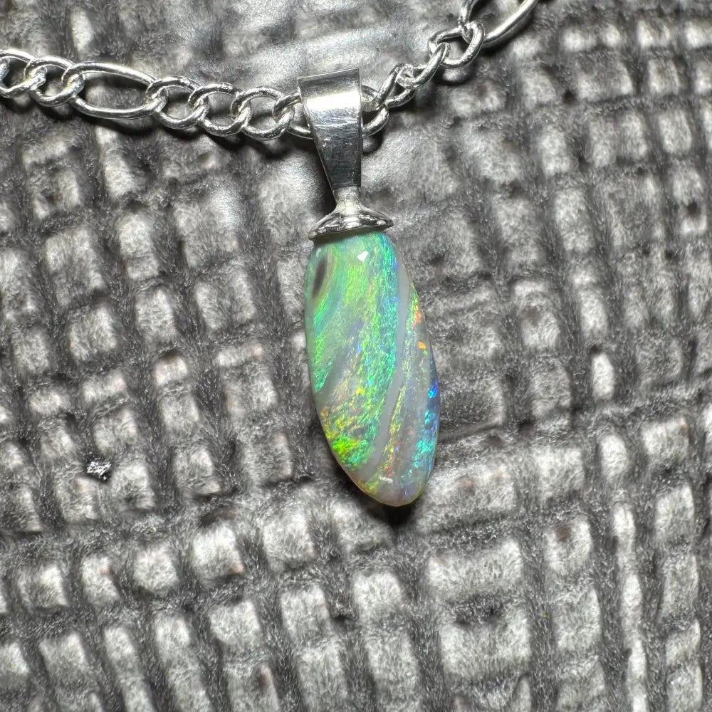 Eucalyptus Whisper handcrafted 2.1ct Lightning Ridge Opal pendant with silver chain