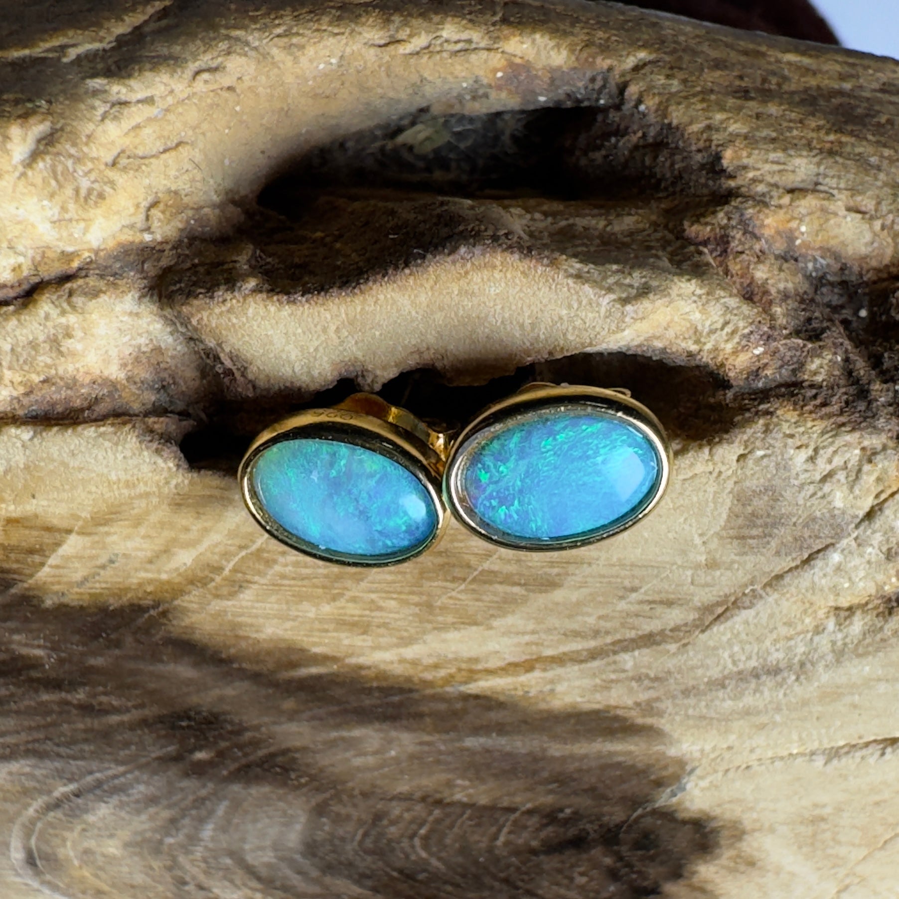 Eumundi Mornings ~ 1ct Lightning Ridge Opal 925 Silver Gold Coated Stud Earrings