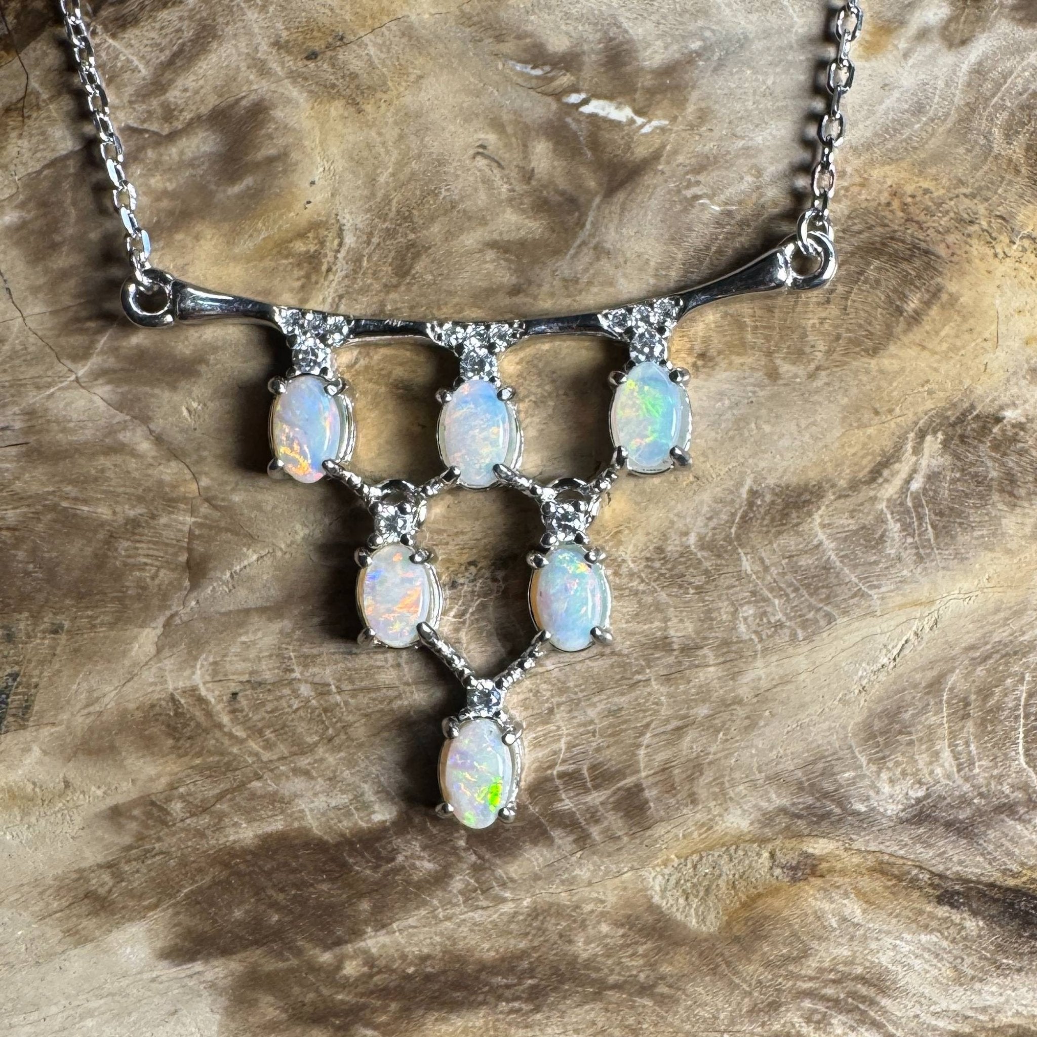Eyre Desert Light ~ 2.4ct Solid Lightning Ridge Opal and Cubic Zirconia 925 Silver Pendant Necklace