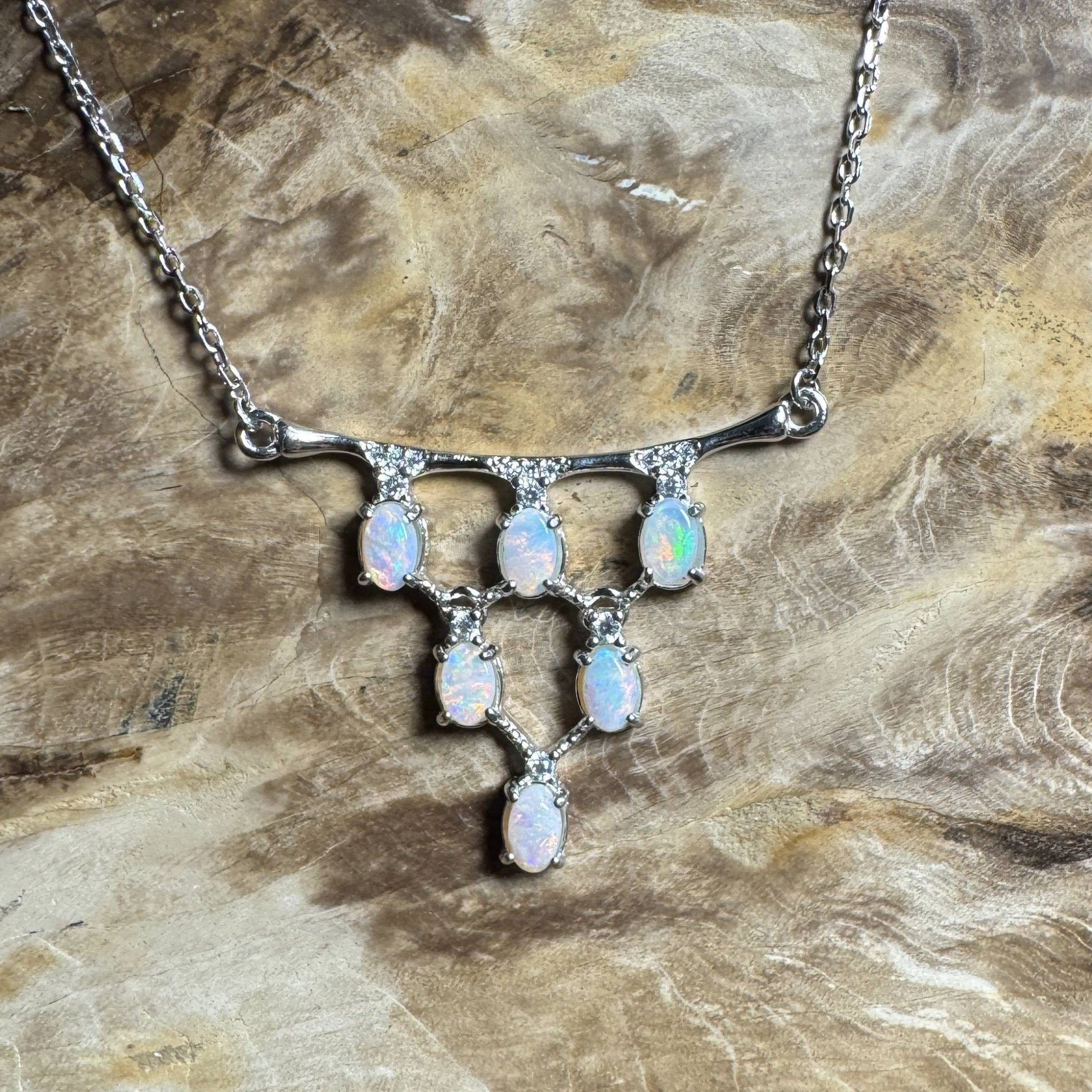 Eyre Desert Light ~ 2.4ct Solid Lightning Ridge Opal and Cubic Zirconia 925 Silver Pendant Necklace