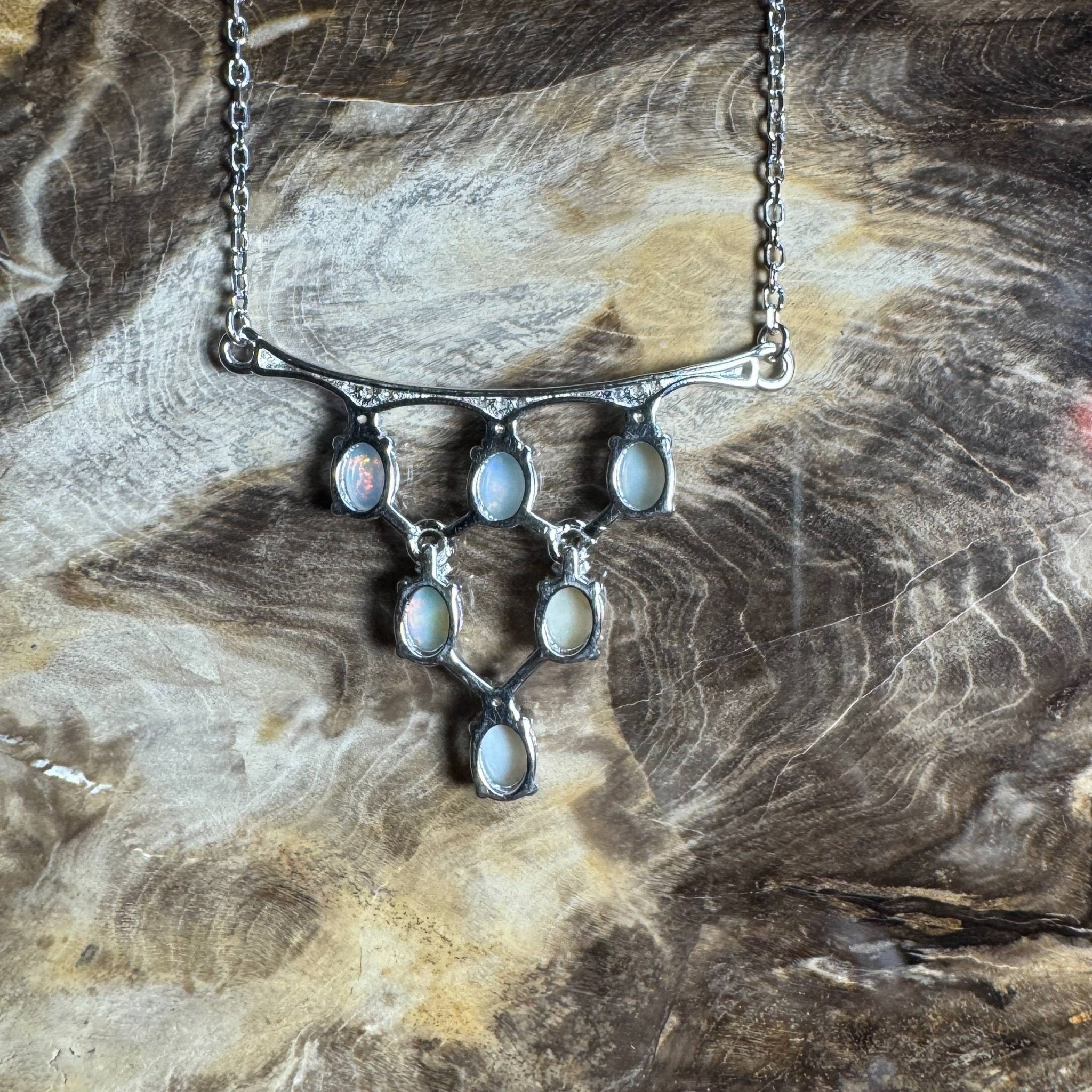 Eyre Desert Light ~ 2.4ct Solid Lightning Ridge Opal and Cubic Zirconia 925 Silver Pendant Necklace