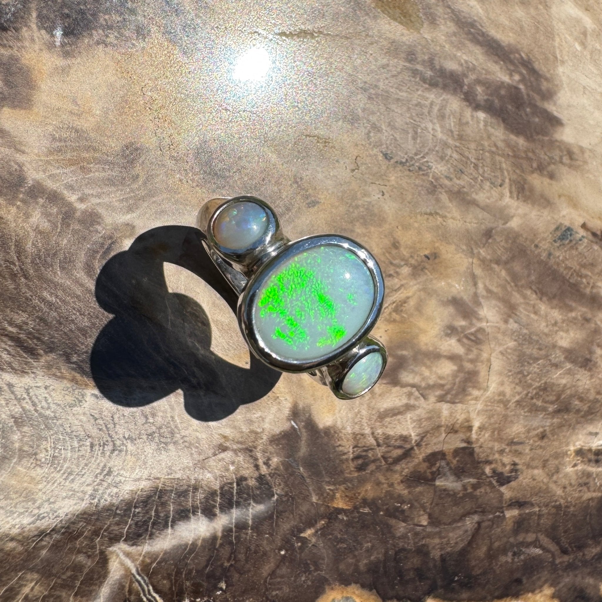 Eyre Peninsula Trio – 3.2ct Solid Mintabie Opal 925 Sterling Silver Trio Ring
