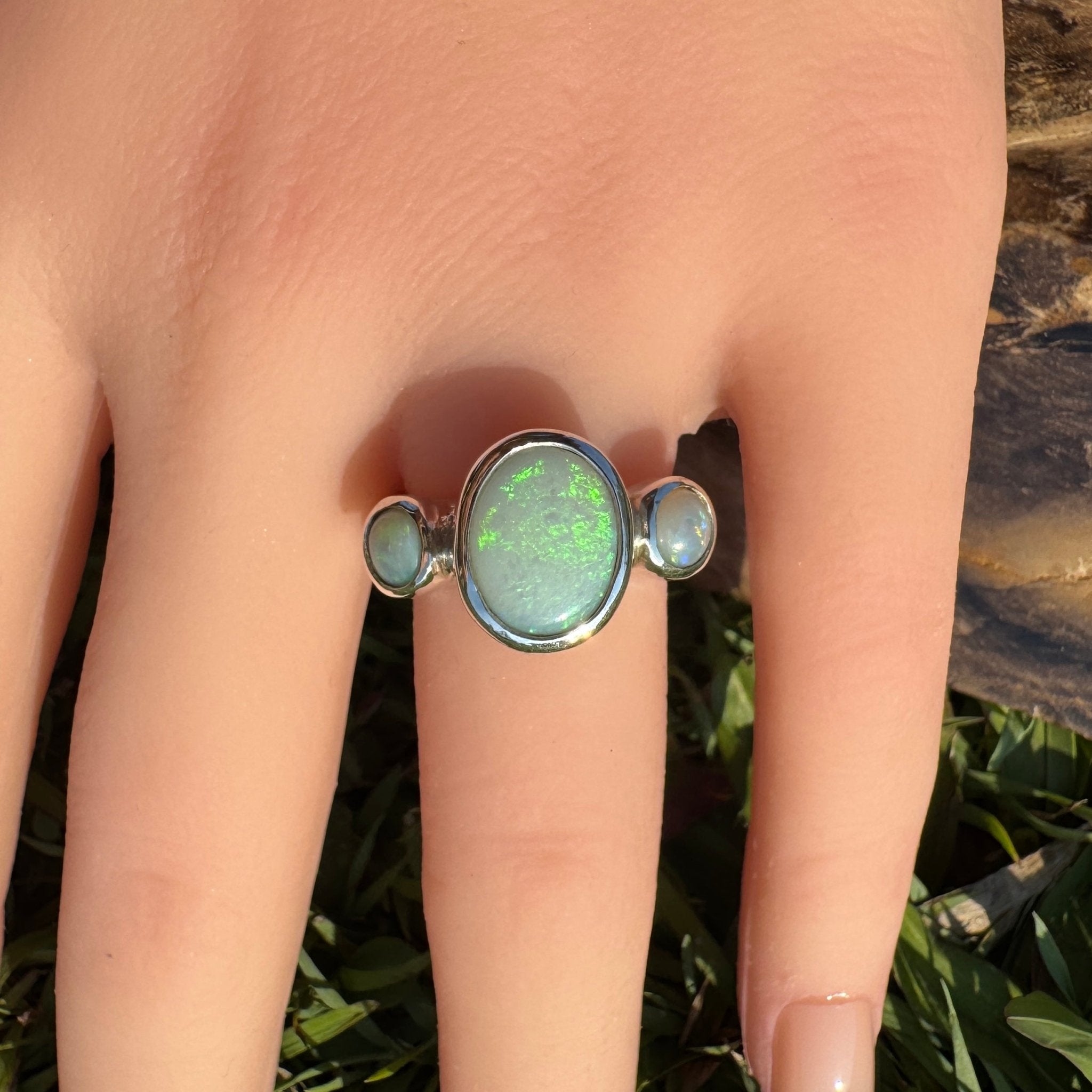 Eyre Peninsula Trio – 3.2ct Solid Mintabie Opal 925 Sterling Silver Trio Ring