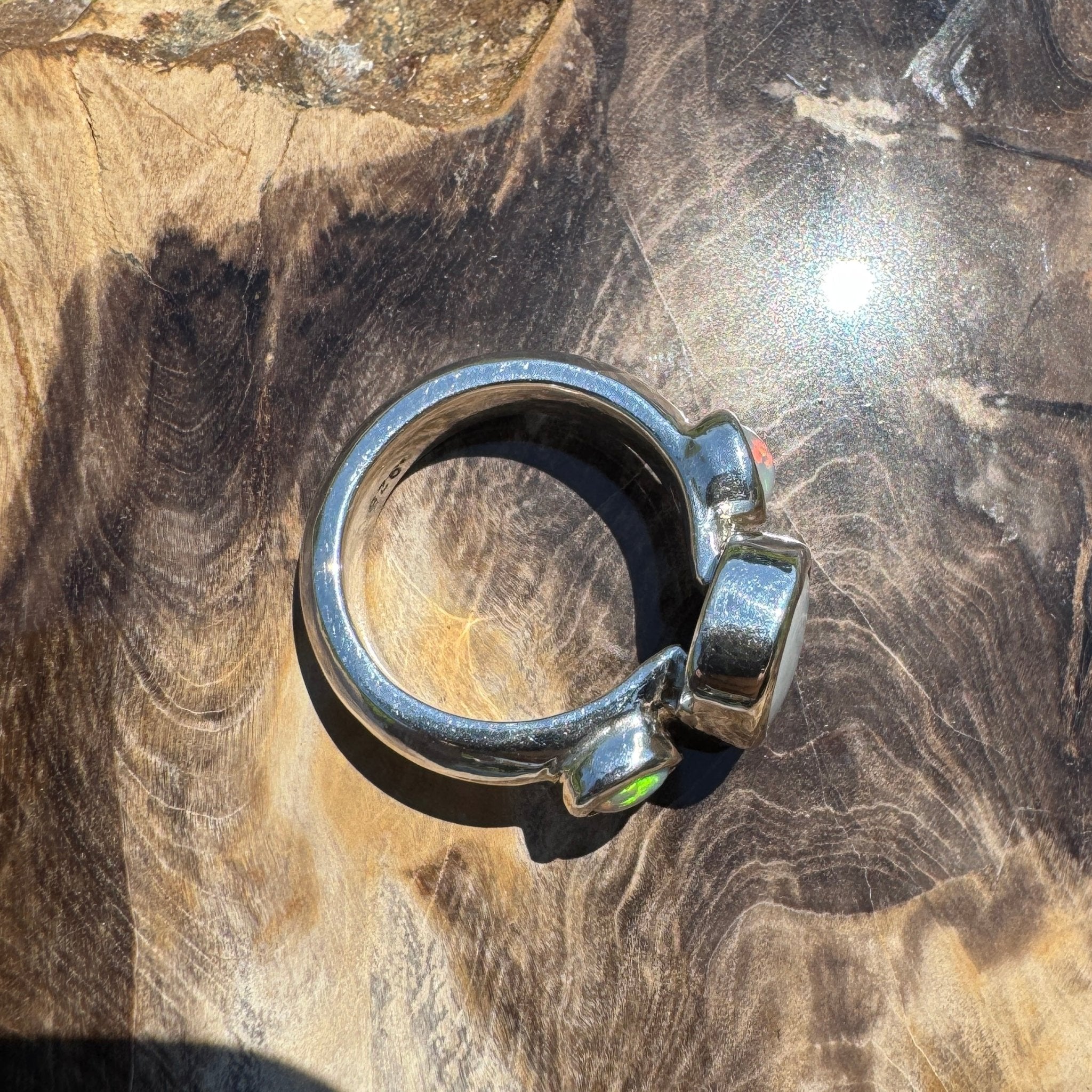 Eyre Peninsula Trio – 3.2ct Solid Mintabie Opal 925 Sterling Silver Trio Ring