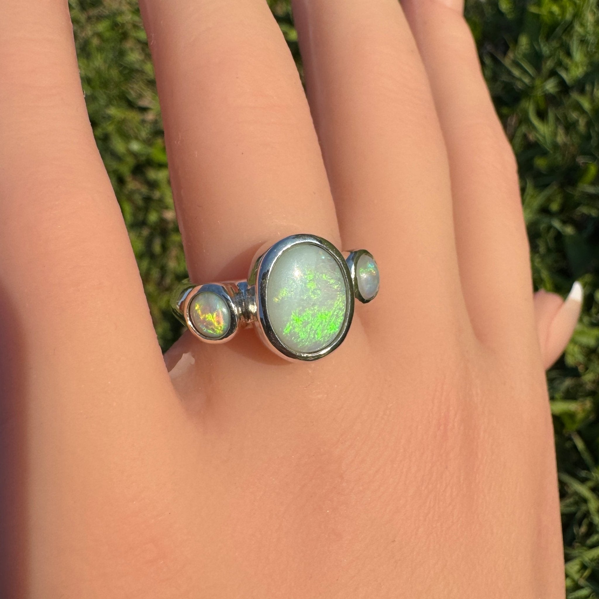Eyre Peninsula Trio – 3.2ct Solid Mintabie Opal 925 Sterling Silver Trio Ring