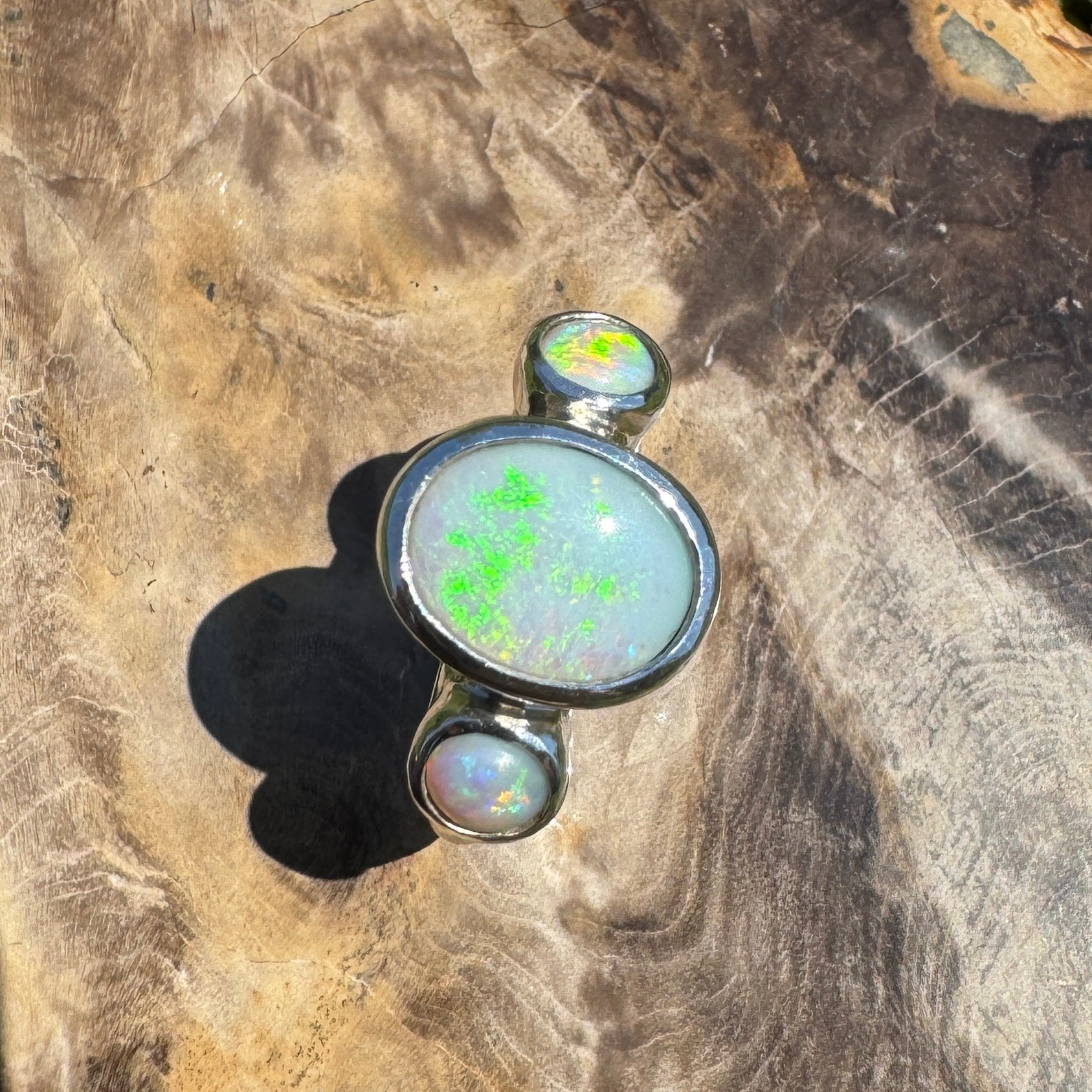 Eyre Peninsula Trio – 3.2ct Solid Mintabie Opal 925 Sterling Silver Trio Ring