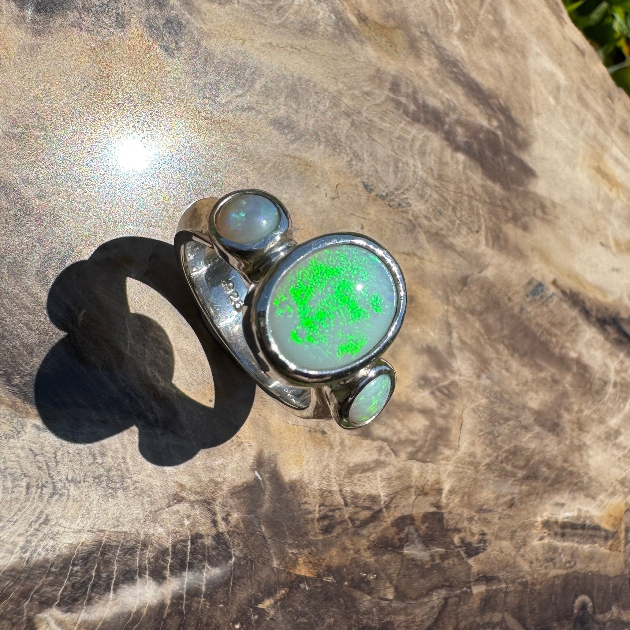Eyre Peninsula Trio – 3.2ct Solid Mintabie Opal 925 Sterling Silver Trio Ring
