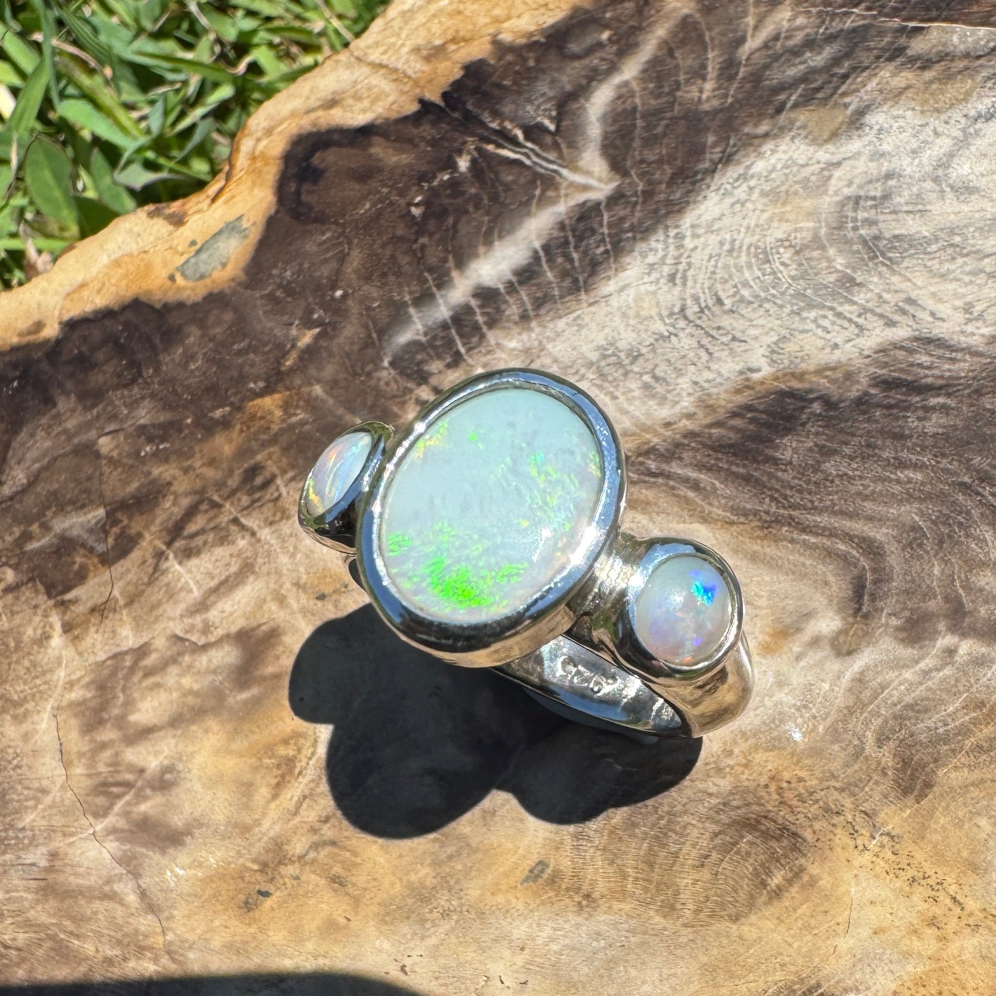 Eyre Peninsula Trio – 3.2ct Solid Mintabie Opal 925 Sterling Silver Trio Ring